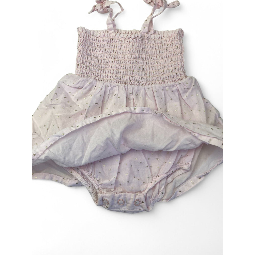 1-3M Pink & Silver Dotted Shirred Romper Dress - Woolworths