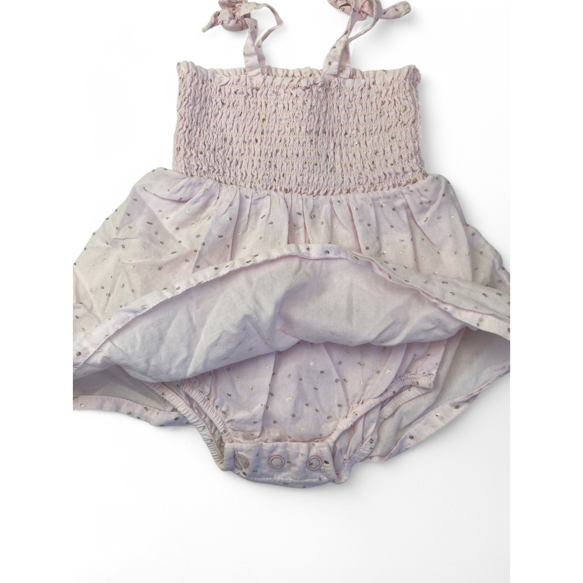 1-3M Pink & Silver Dotted Shirred Romper Dress - Woolworths