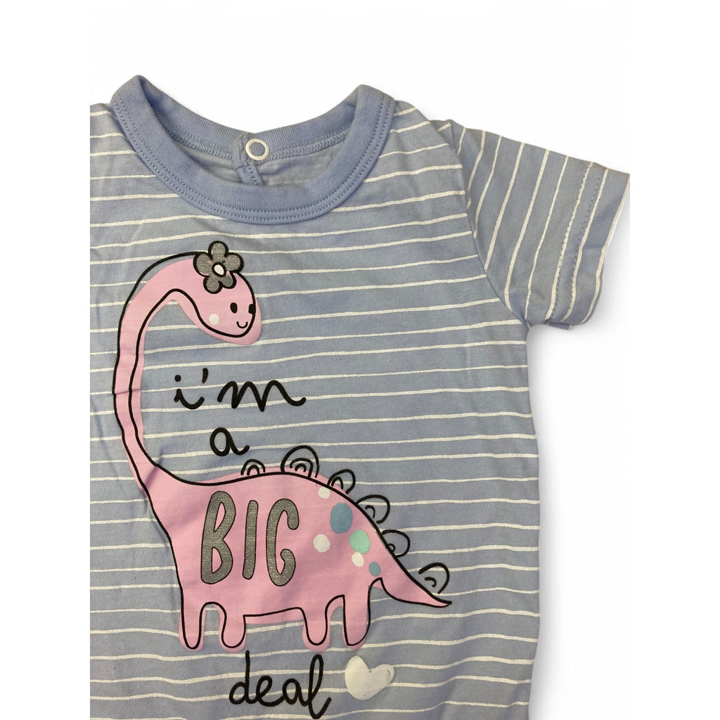 1-3M Light Blue Stripe Dinosaur Romper - Woolworths