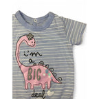 1-3M Light Blue Stripe Dinosaur Romper - Woolworths