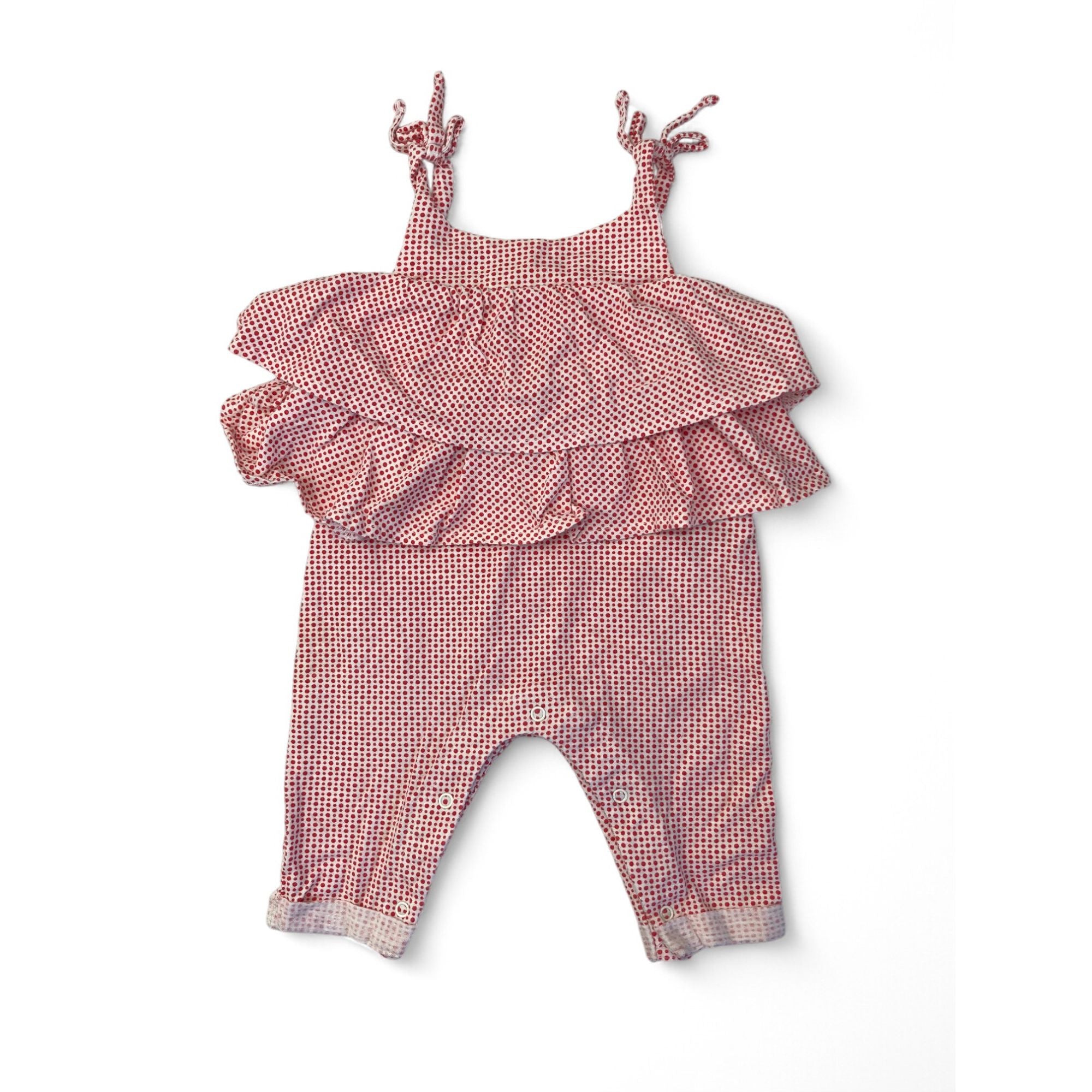 3-6M White & Red Dotted Strappy Peplum Jumpsuit - Cotton On