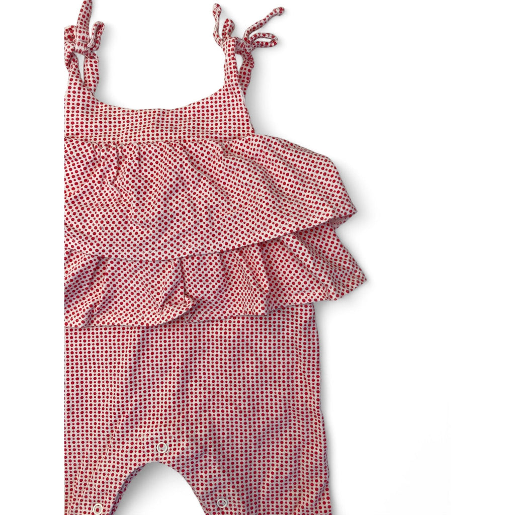 3-6M White & Red Dotted Strappy Peplum Jumpsuit - Cotton On