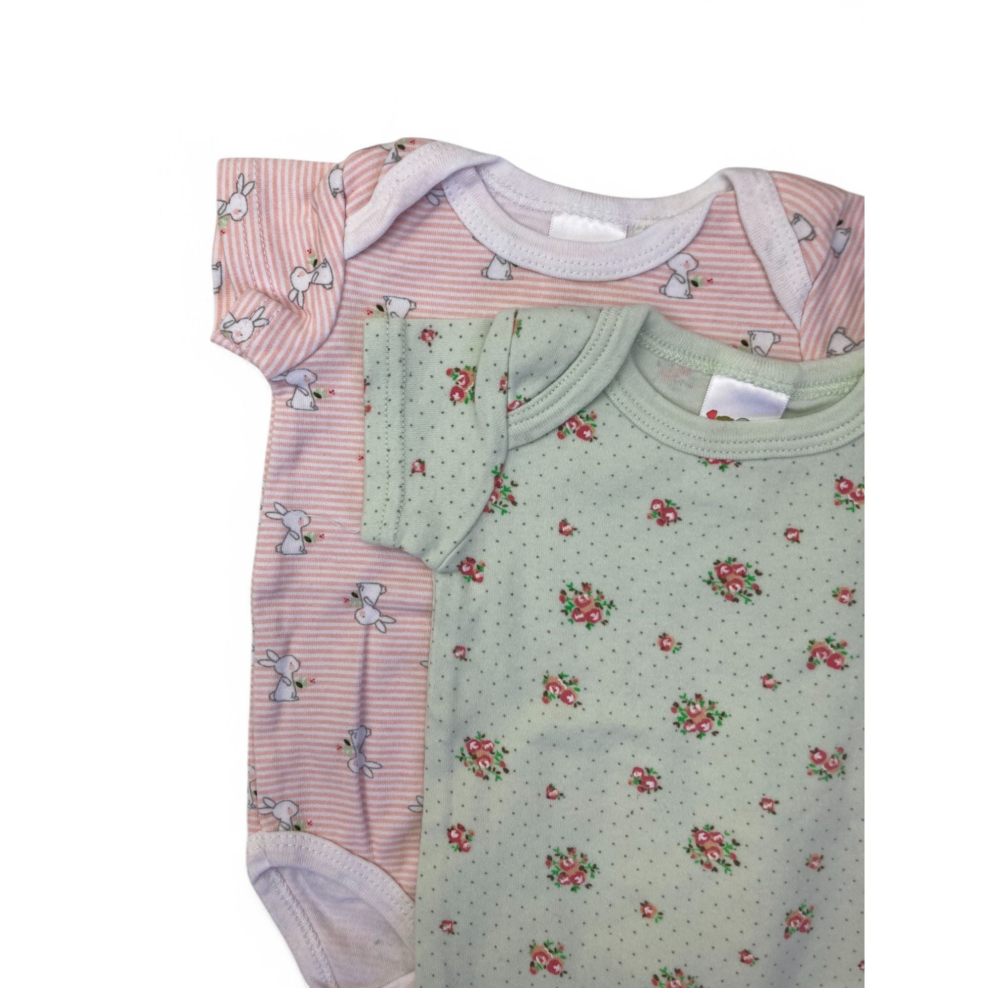0-3M Mint Green & Pink Summery Bodysuits - Edgars