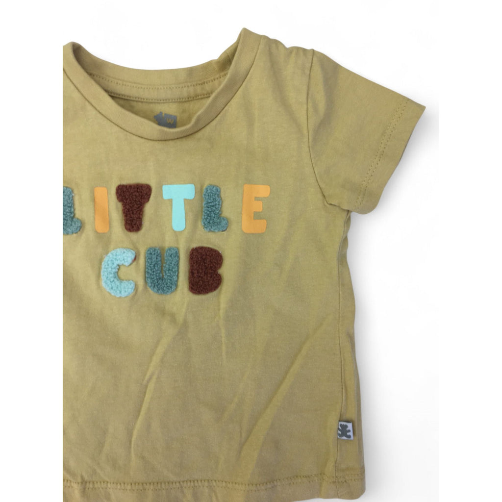 3-6M Muted Yellow "Little Cub" Tufted Logo T Shirt - Woolworths