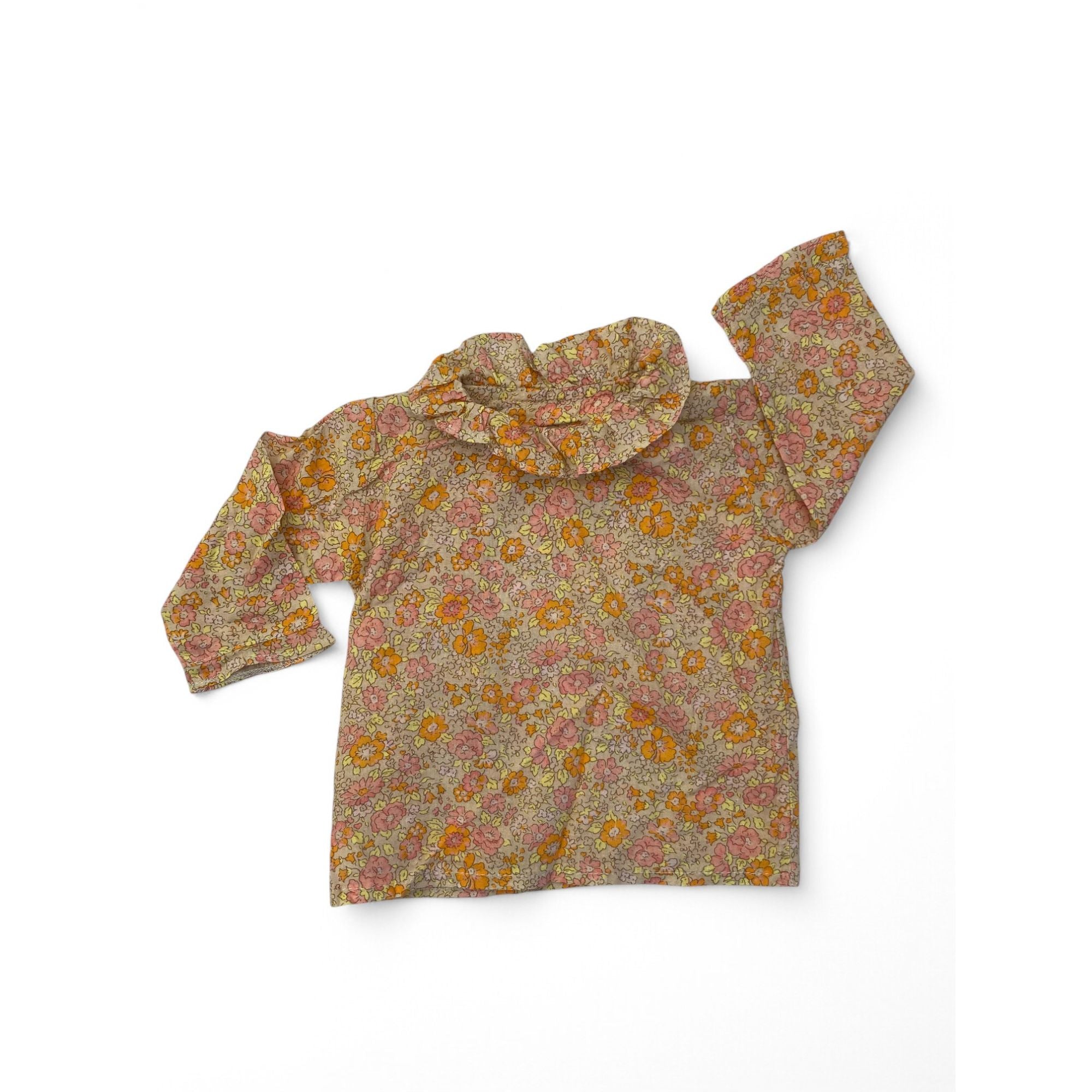 0-3M Orange & Pink Floral Soft Cotton Blouse - Zara