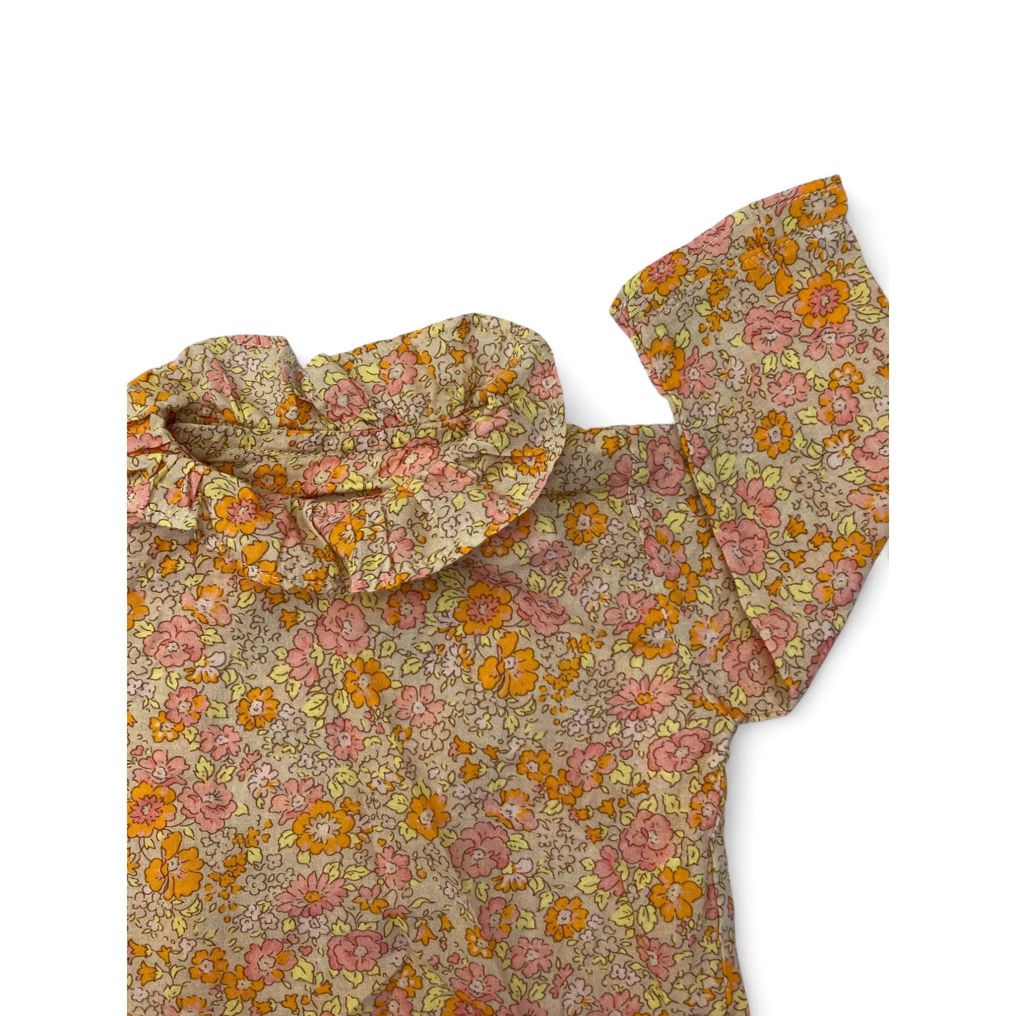 0-3M Orange & Pink Floral Soft Cotton Blouse - Zara