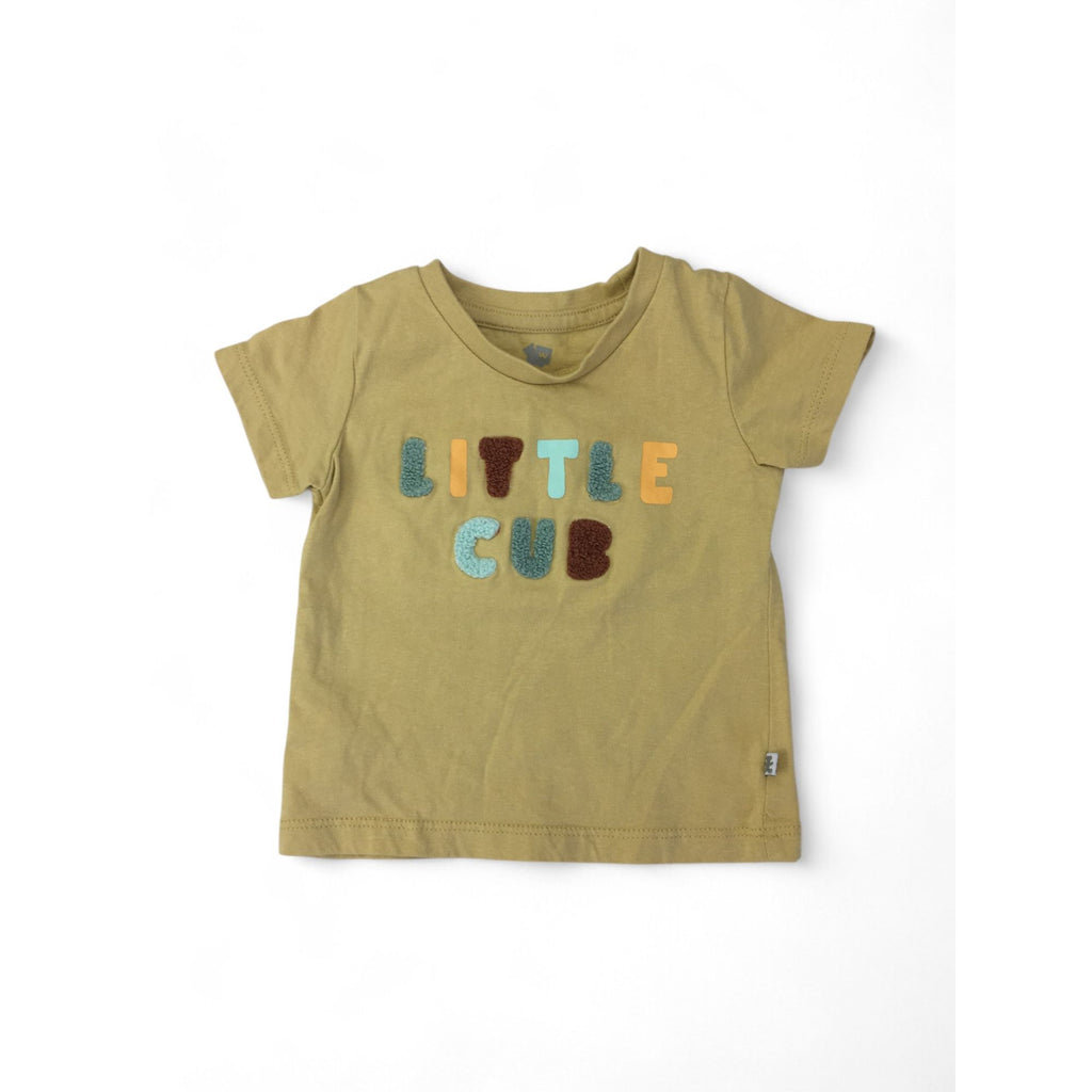 3-6M Muted Yellow "Little Cub" Tufted Logo T Shirt - Woolworths