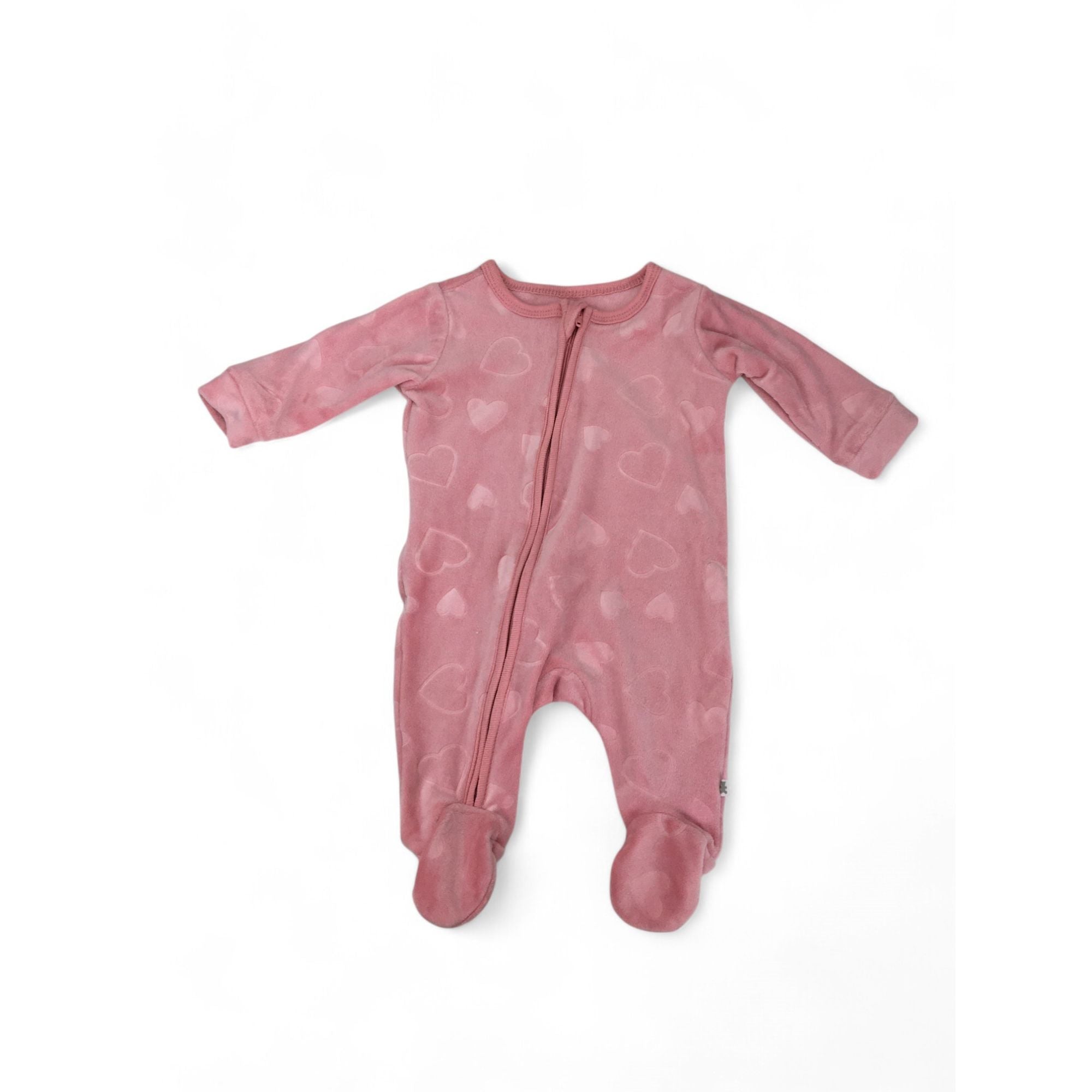 Newborn Pink Heart Embossed Velour Zip Onesie - Woolworths