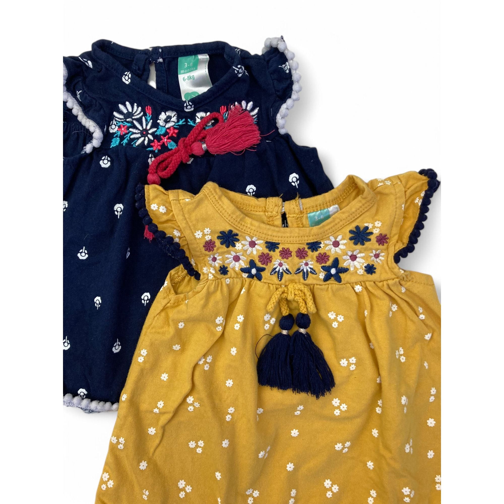3-6M Mustard & Navy Embroidered Detail Tunic Tops - Ackermans
