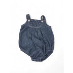 0-3M Blue Chambray Shirred Pinafore Romper - Miniclub