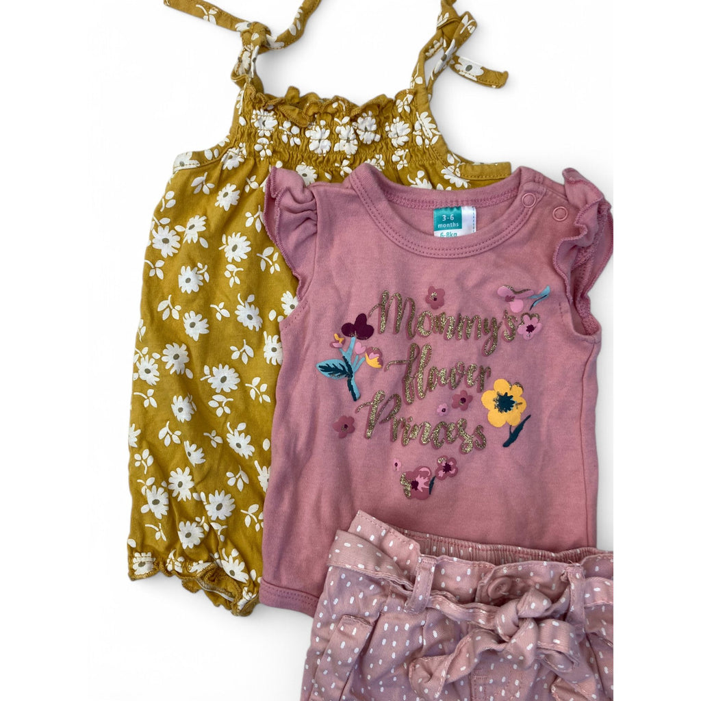 3-6M Yellow Romper, Pink Bodysuti & Shorts - Ackermans