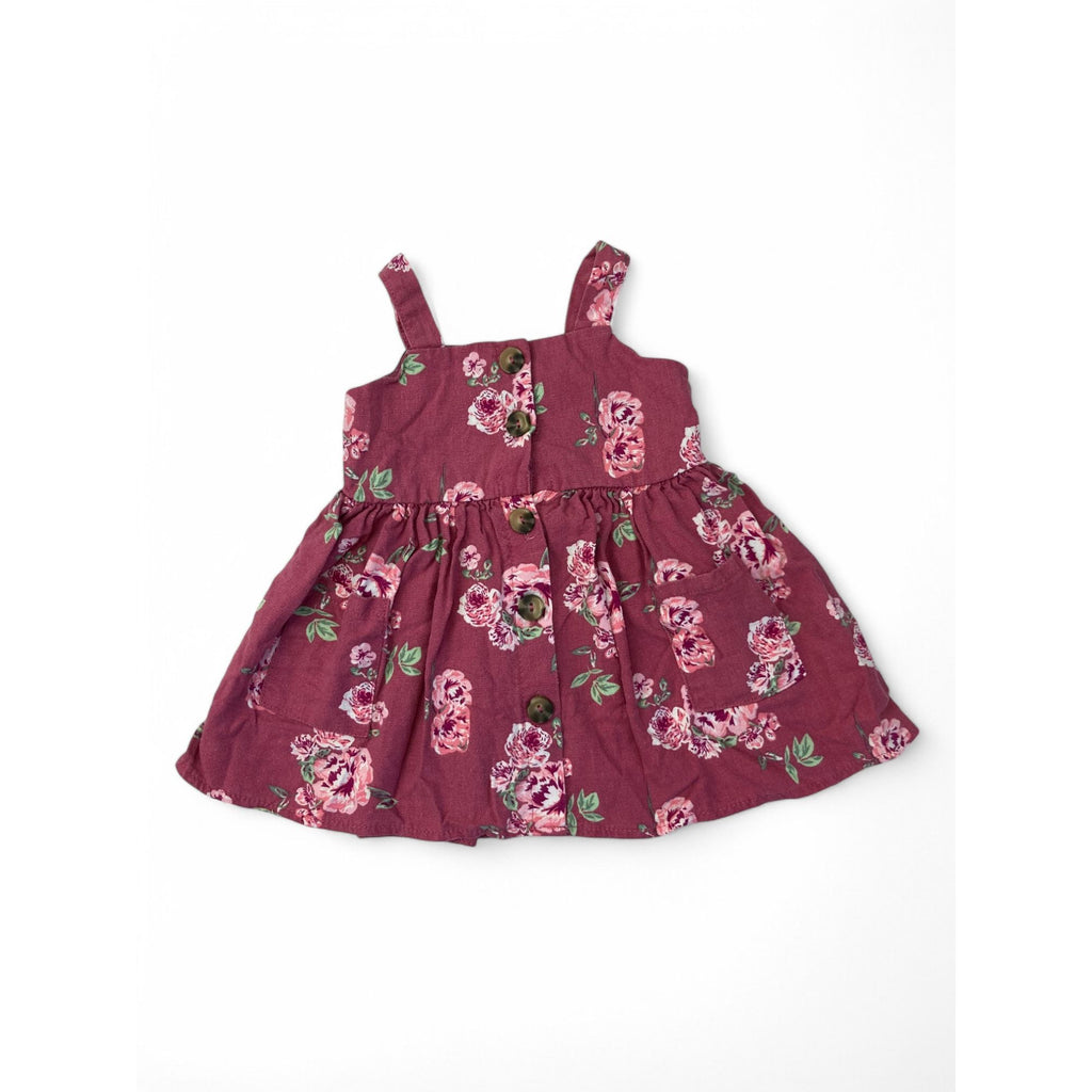 3-6M Pink Floral Button Down Linen Blend Dress - Ackermans