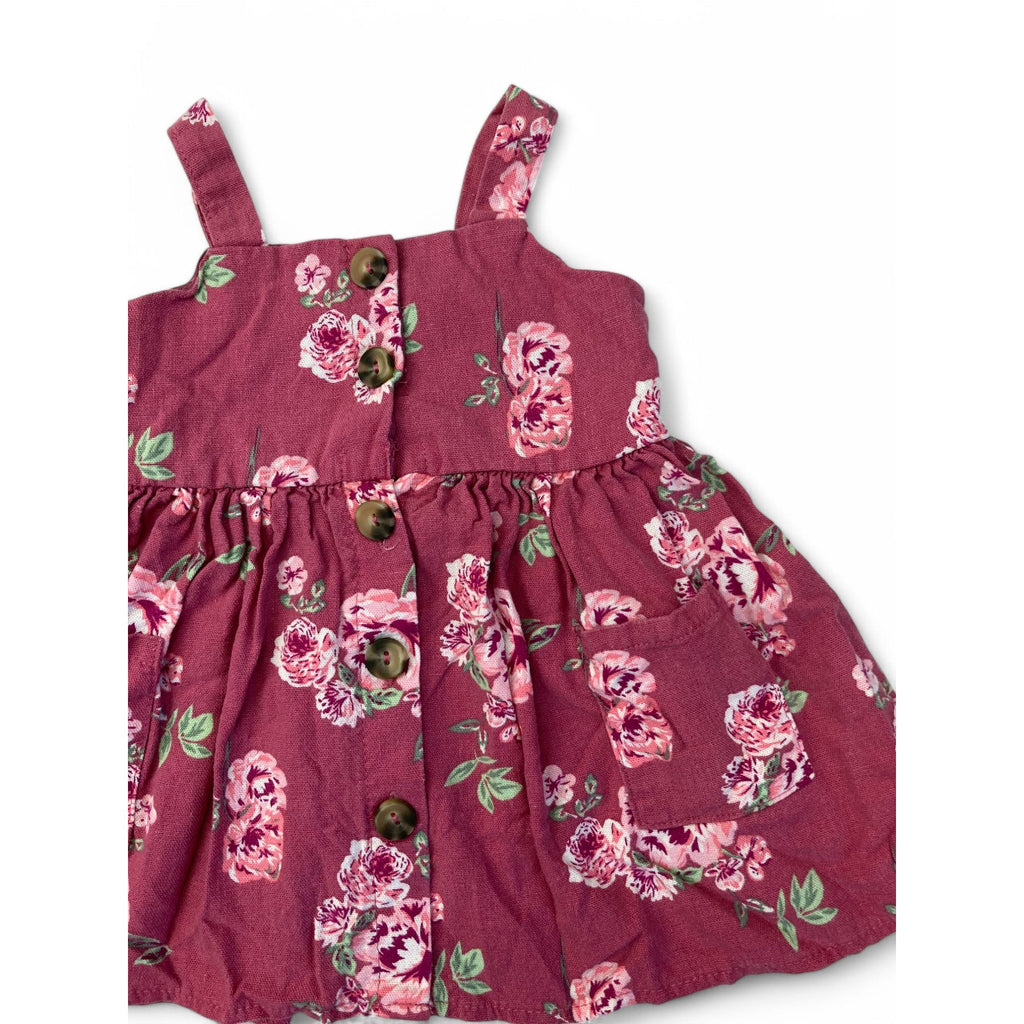 3-6M Pink Floral Button Down Linen Blend Dress - Ackermans