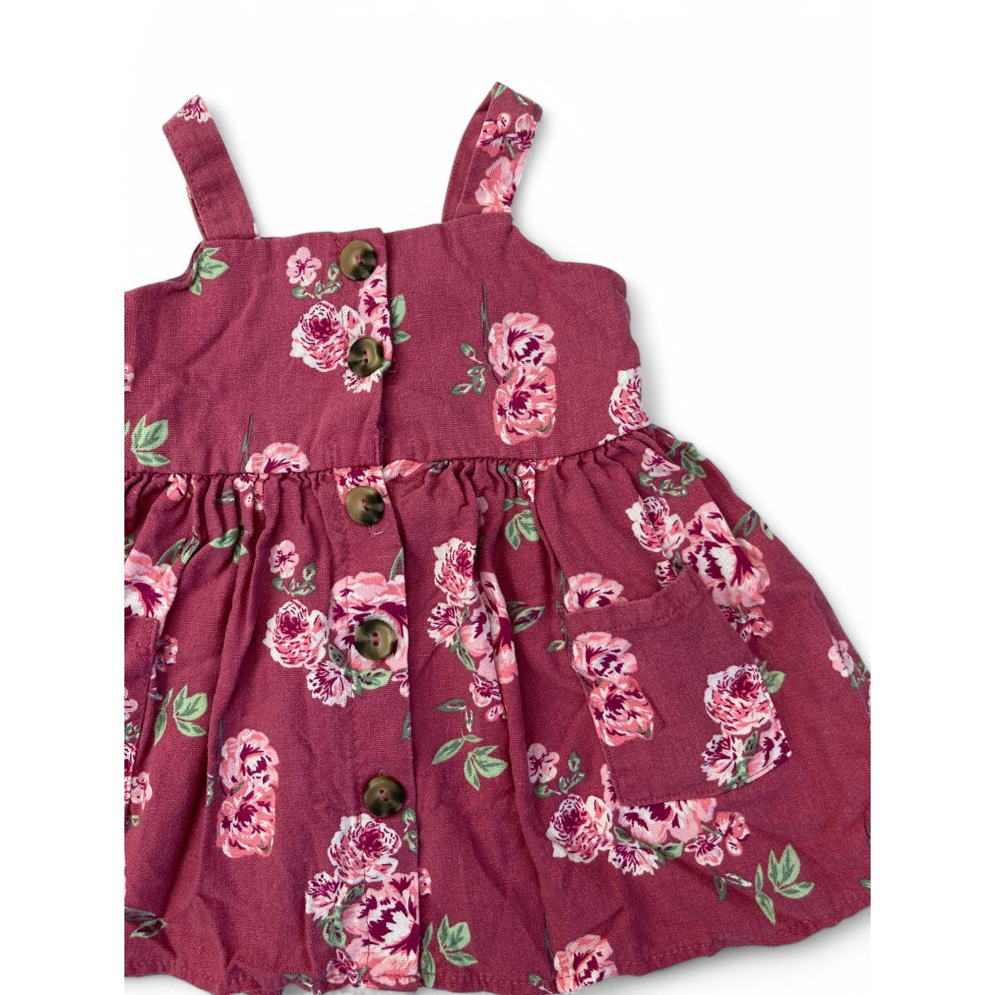 3-6M Pink Floral Button Down Linen Blend Dress - Ackermans