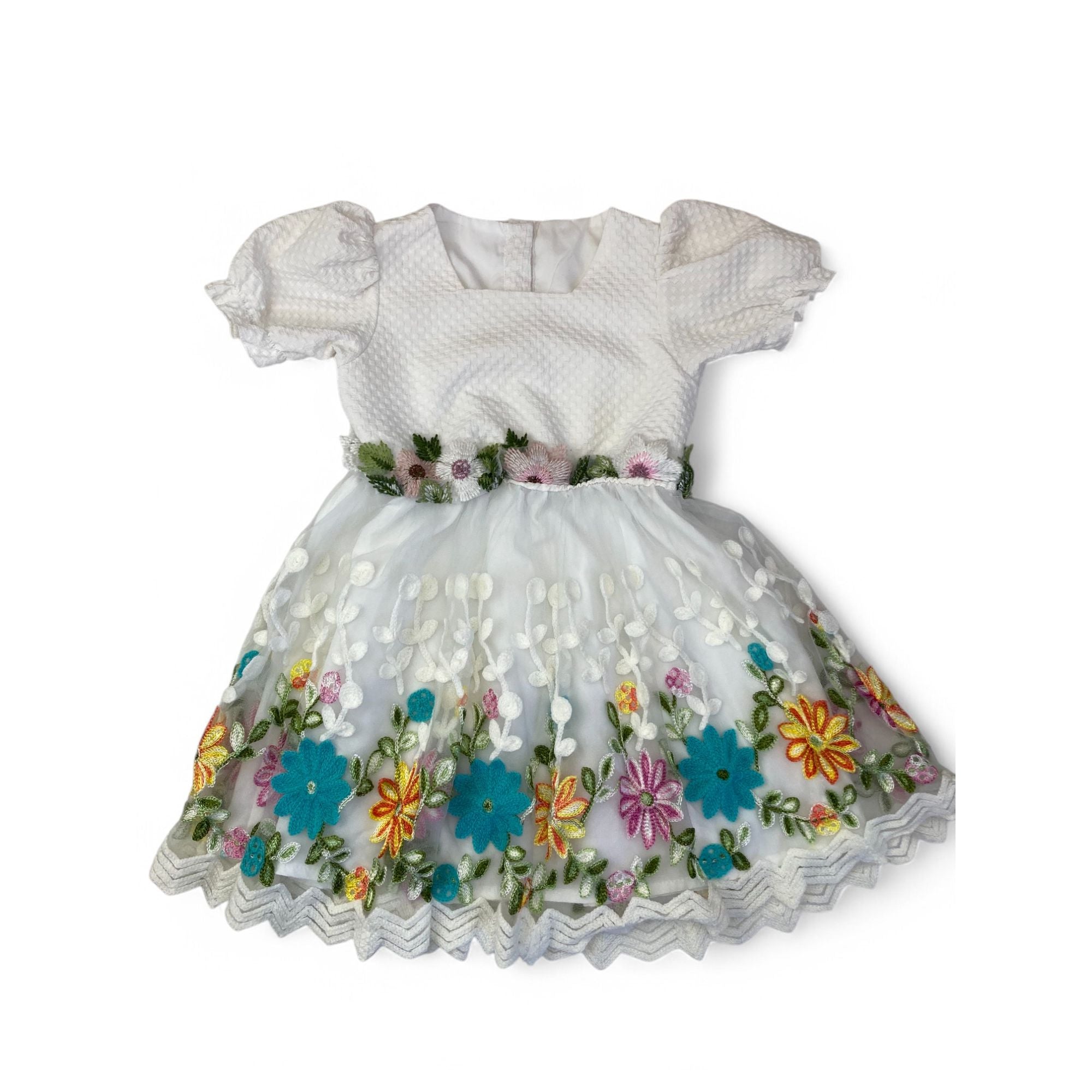 2-3Y Cream Embroidered Flower Tulle Dress - Shein