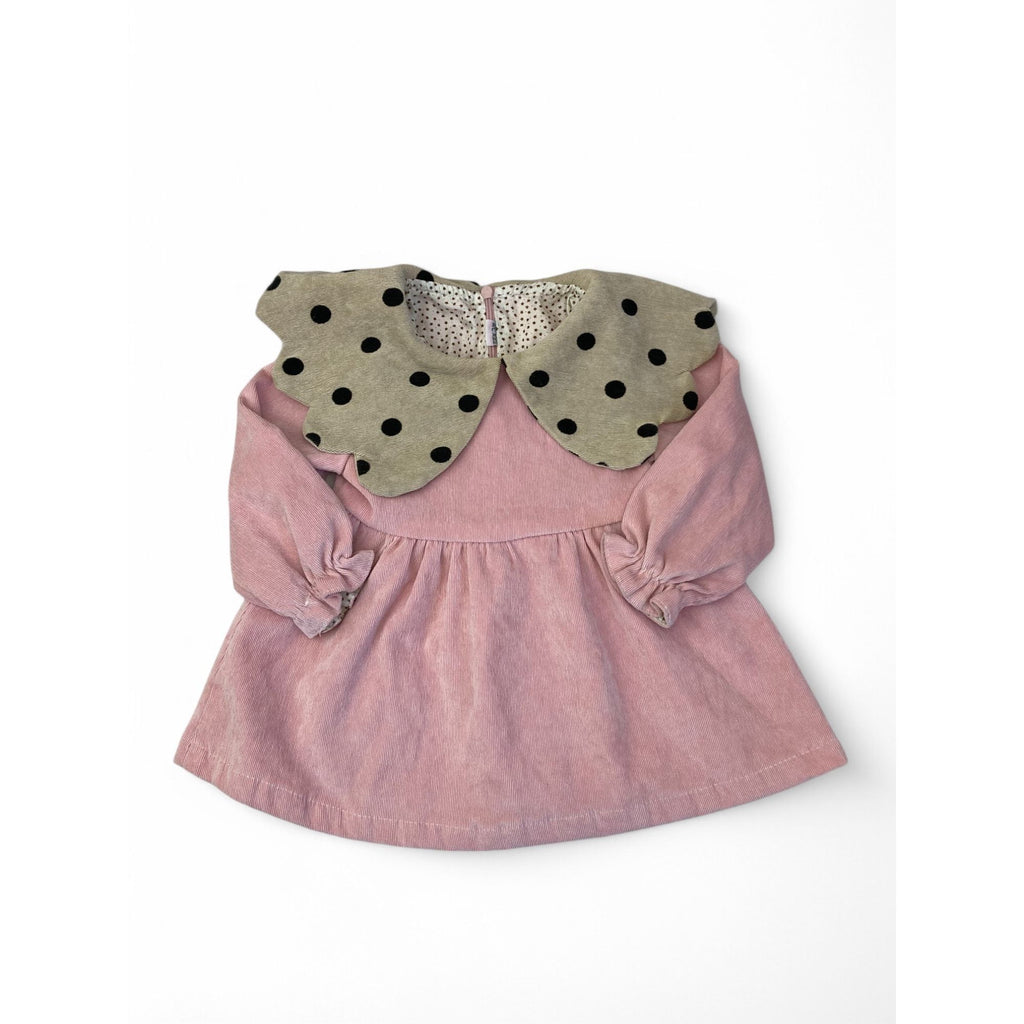 6M PInk & Beige Large Collar Corduroy Dress