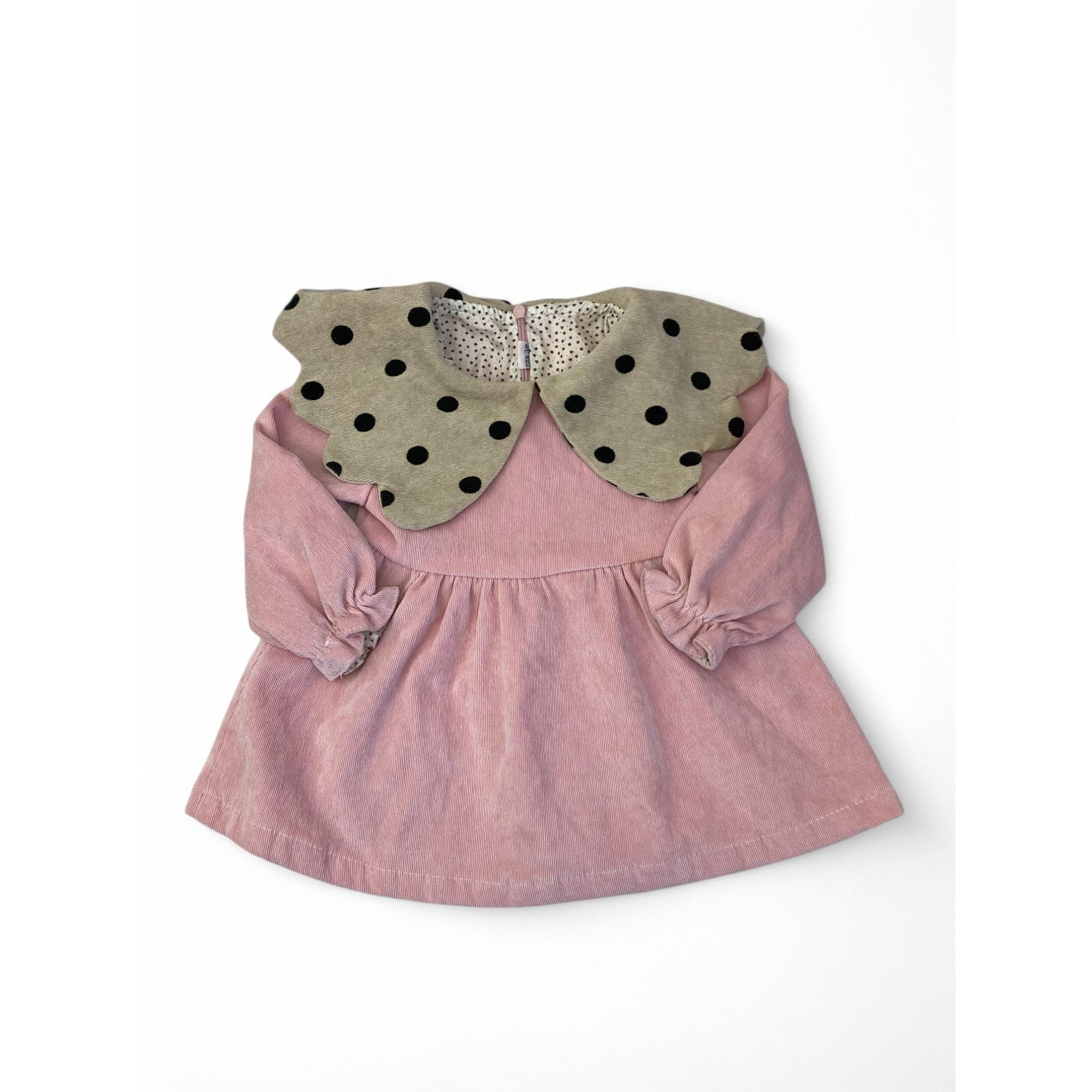 6M PInk & Beige Large Collar Corduroy Dress