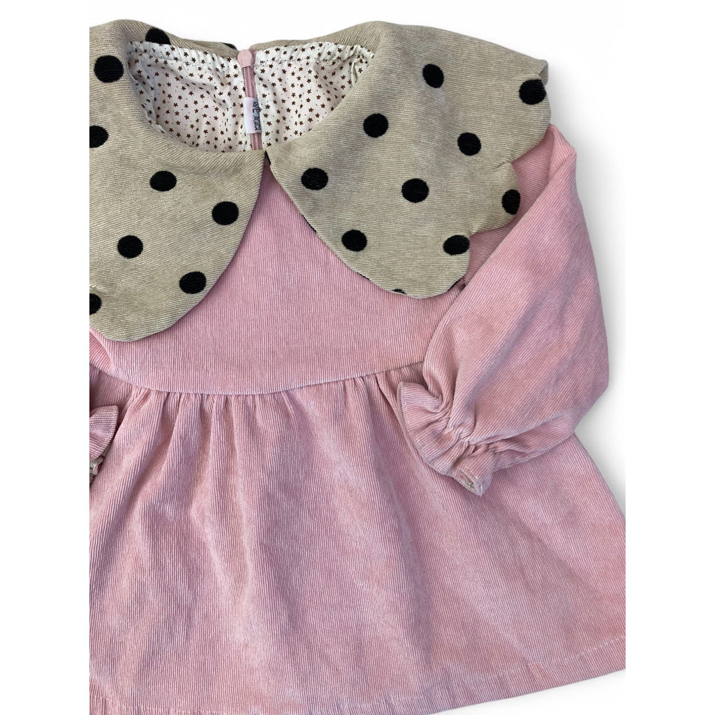 6M PInk & Beige Large Collar Corduroy Dress