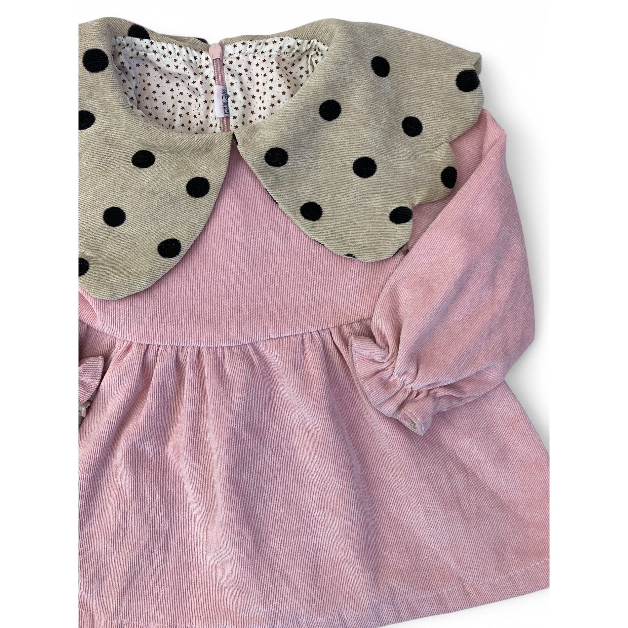 6M PInk & Beige Large Collar Corduroy Dress