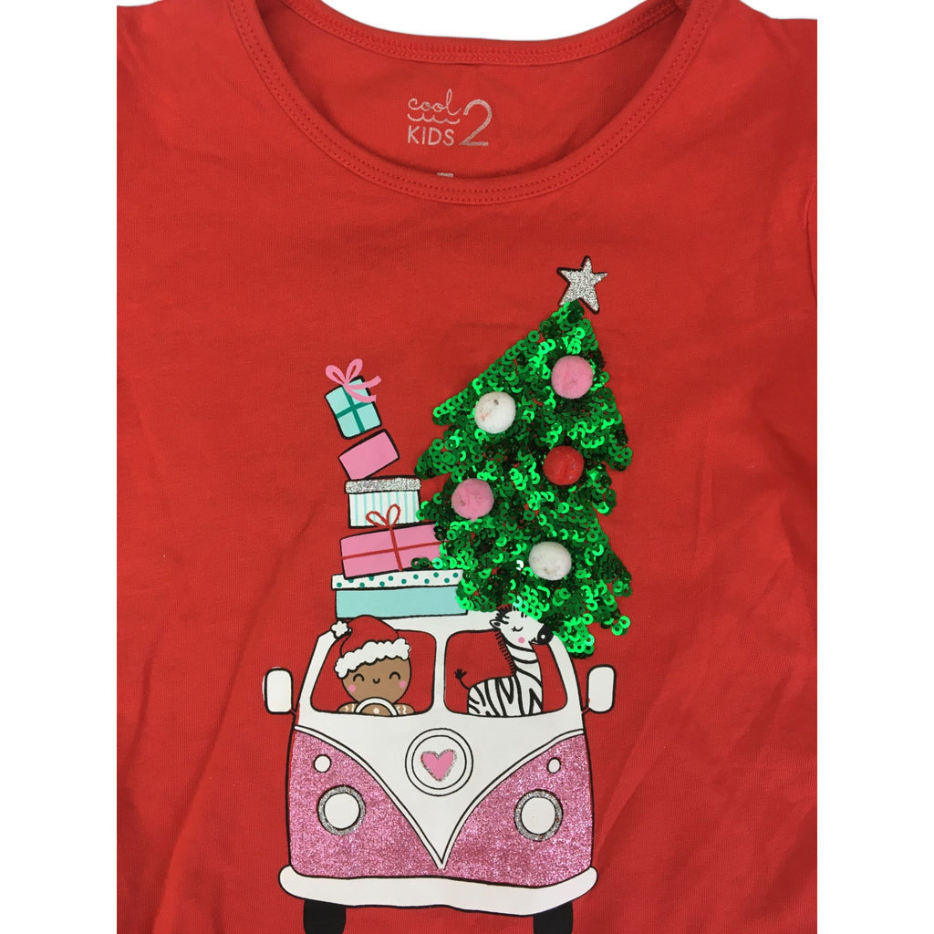 2Y red Sequinned Christmas Tree Puff Sleeve Top - Woolworths