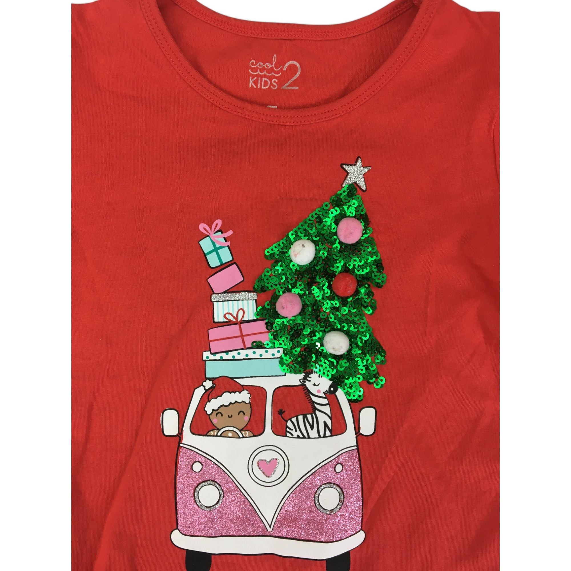 2Y red Sequinned Christmas Tree Puff Sleeve Top - Woolworths