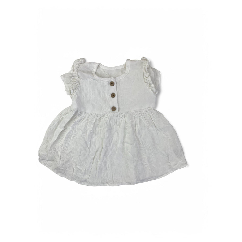 6-9M White Half Button Rayon Babydoll Top - OneTwoThree