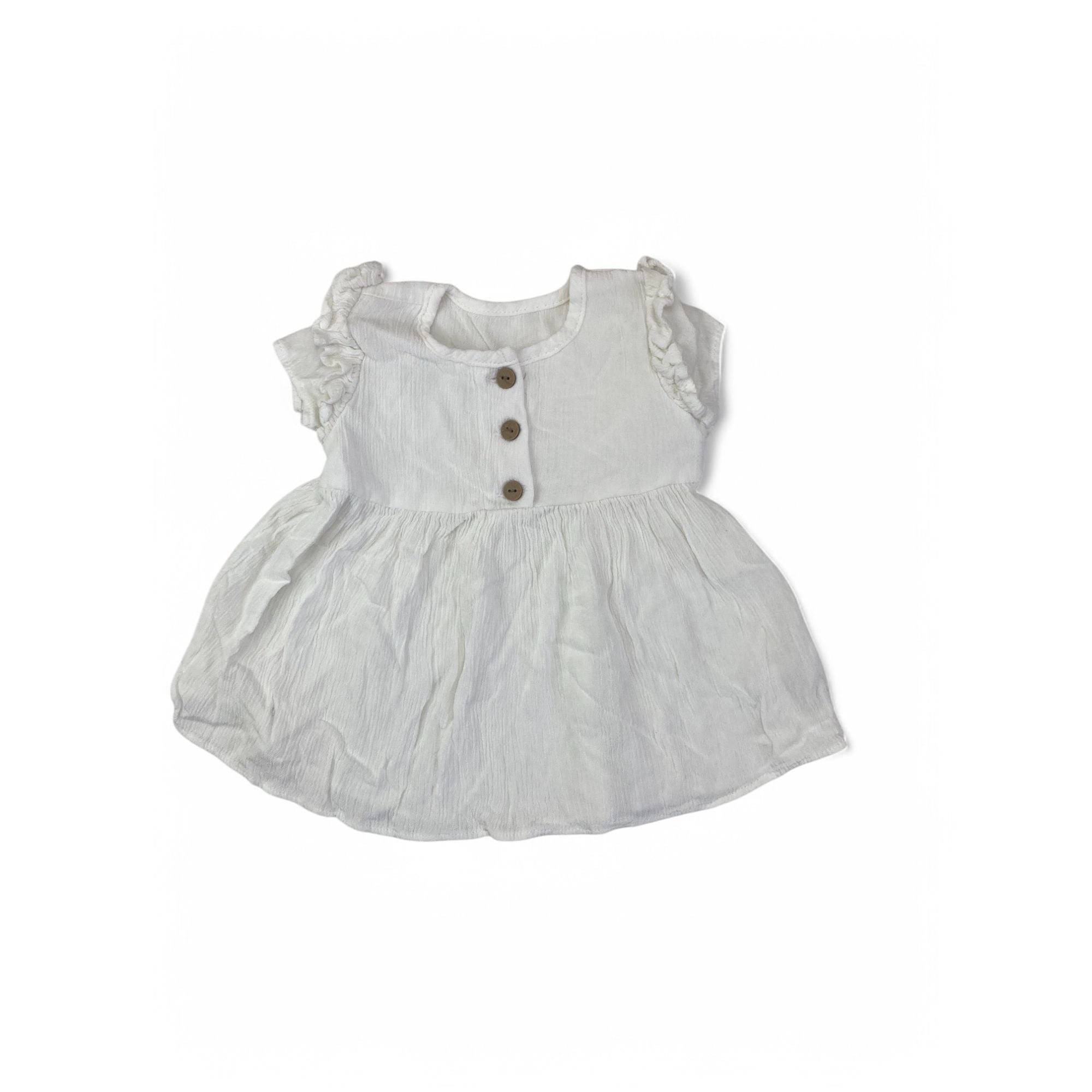 6-9M White Half Button Rayon Babydoll Top - OneTwoThree
