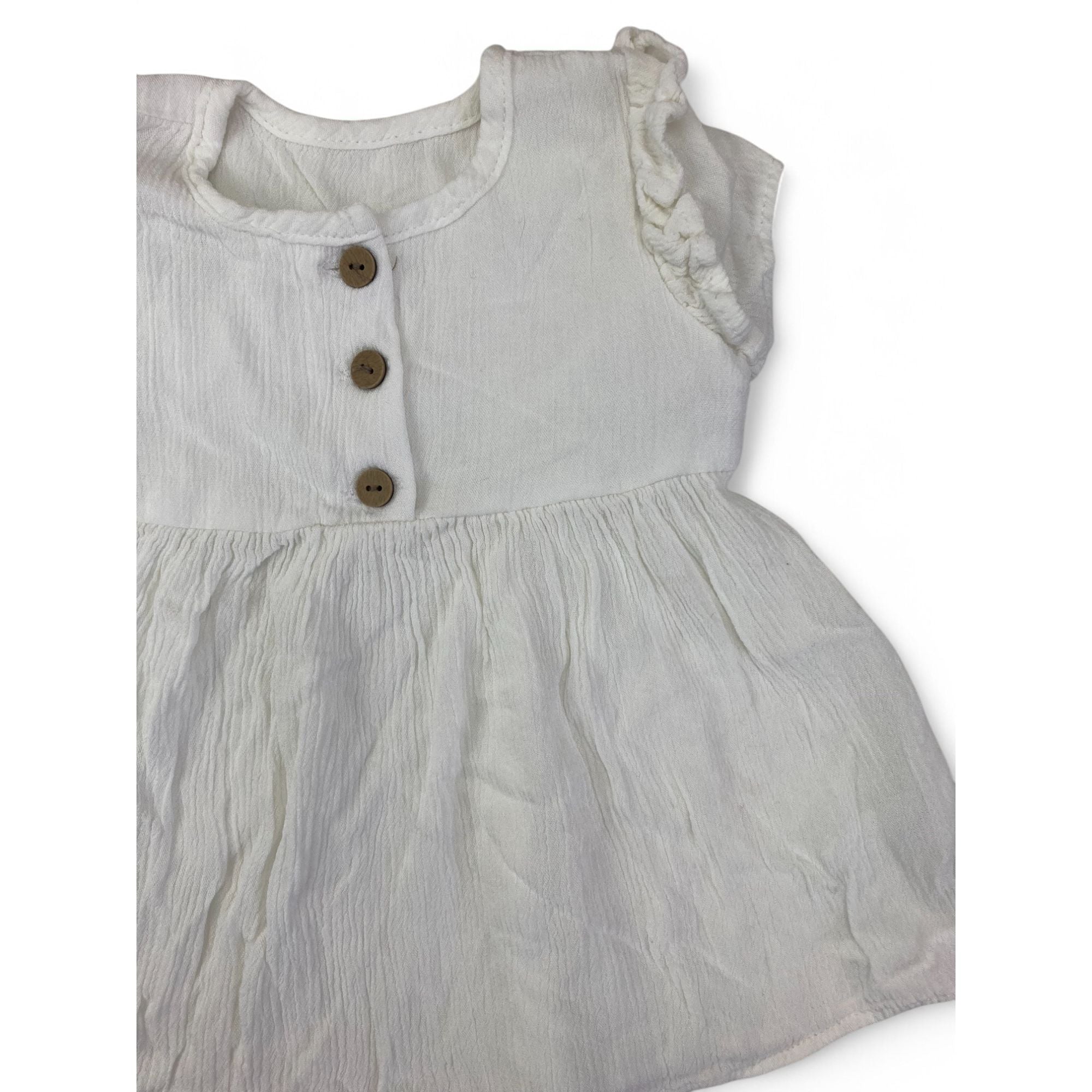 6-9M White Half Button Rayon Babydoll Top - OneTwoThree