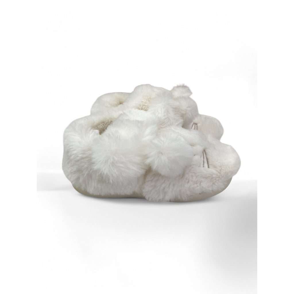 Size 7 - White Fleece Bunny Slippers