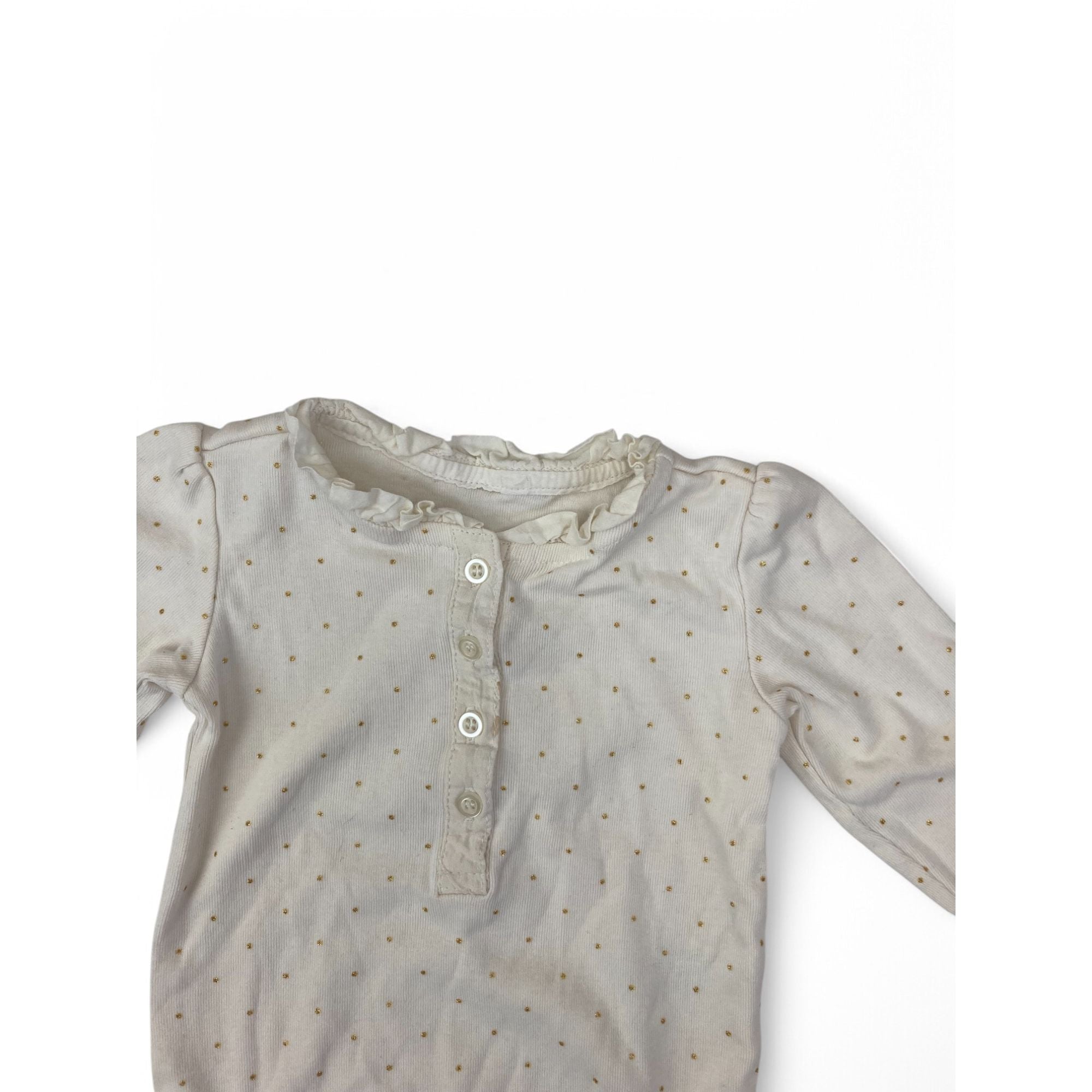 0-3M Cream & Gold Glitter Dotty Half Button Bodysuit