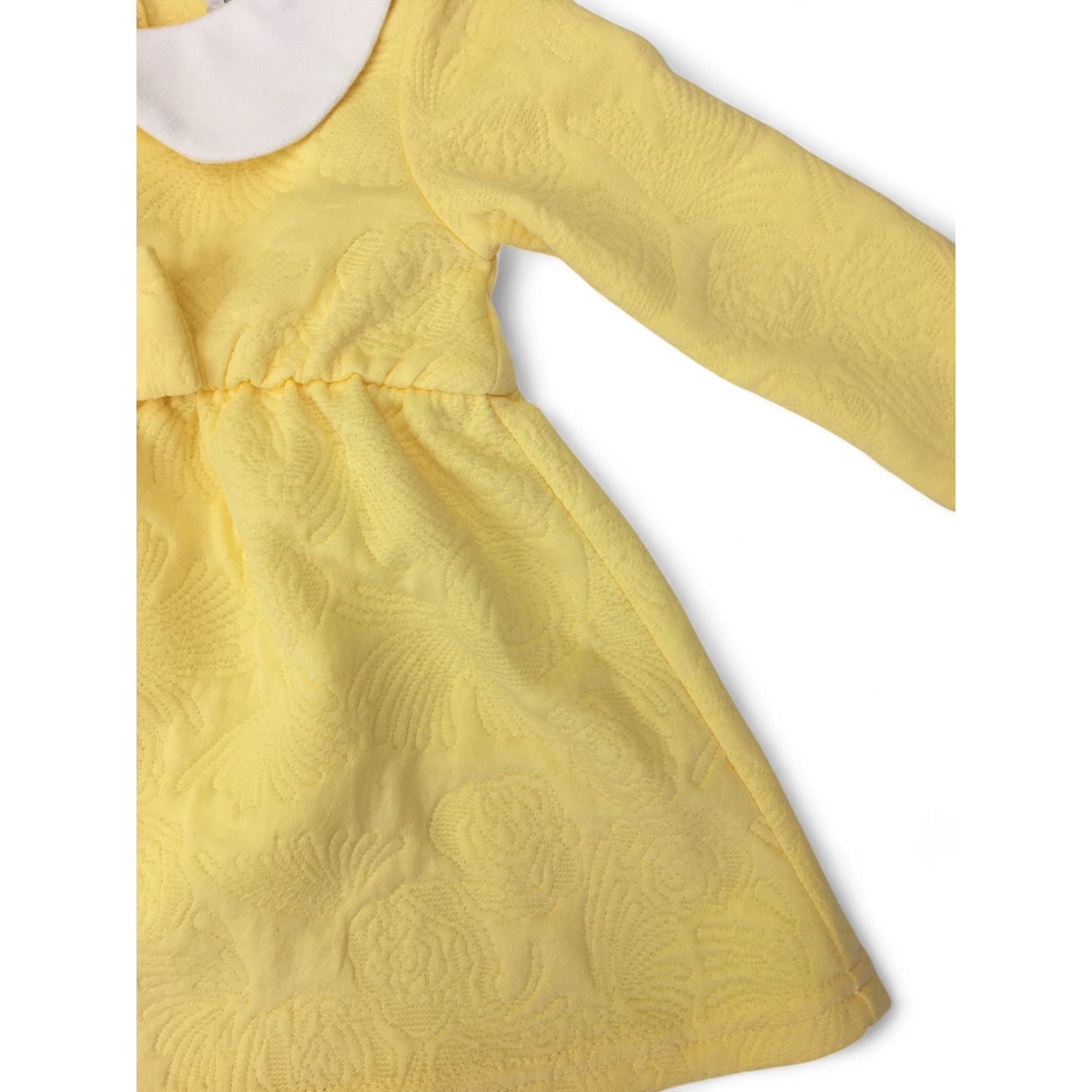 3-6M Yellow & White Peter Pan Collar Embossed Dress - Jet