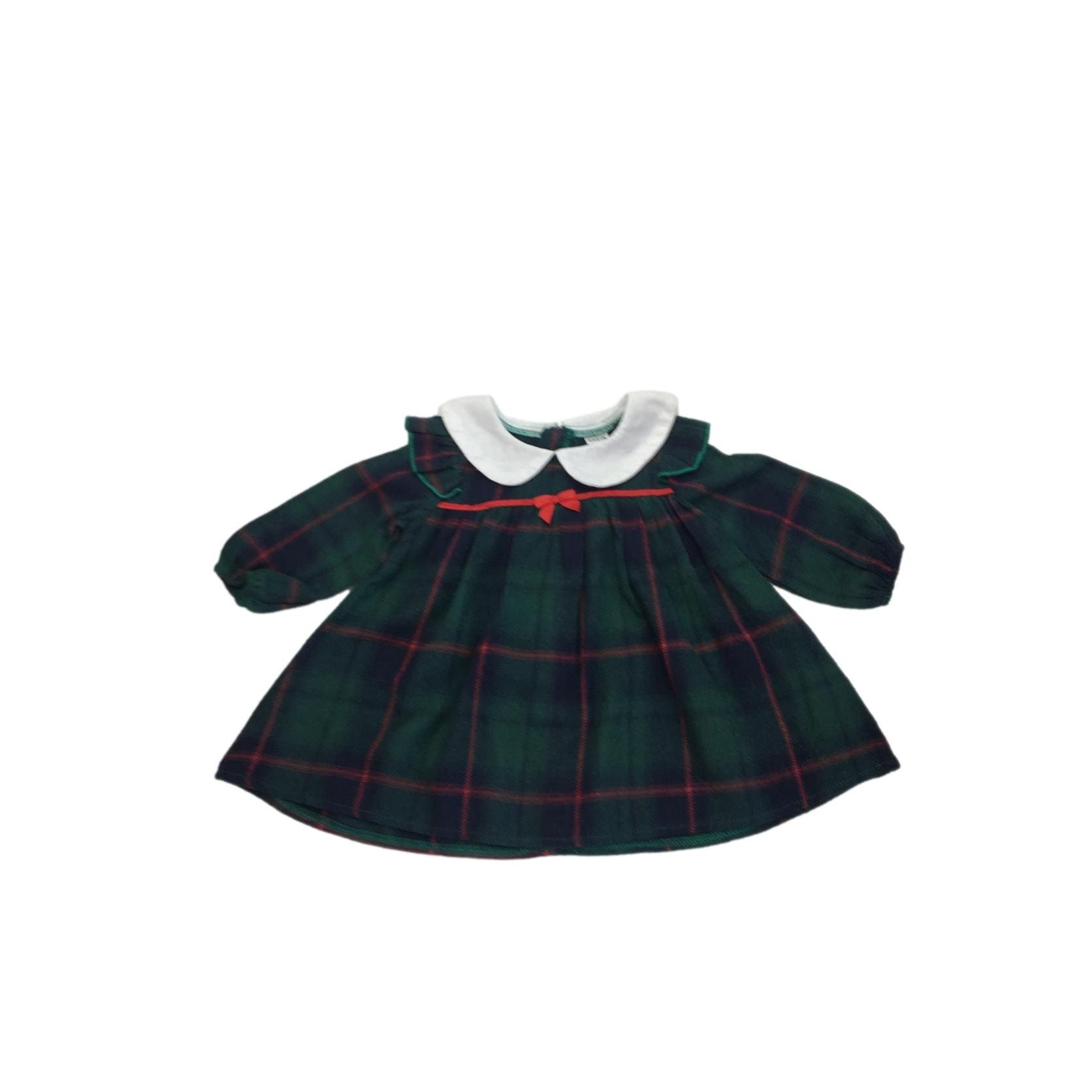 6-12M Green Flannel Plaid Collared Dress - Shein