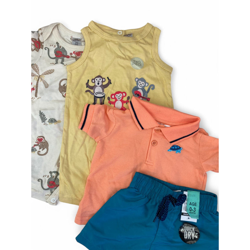 0-3M Swim Shorts, Rompers & Golfer Top - Pep, Tiny Tots