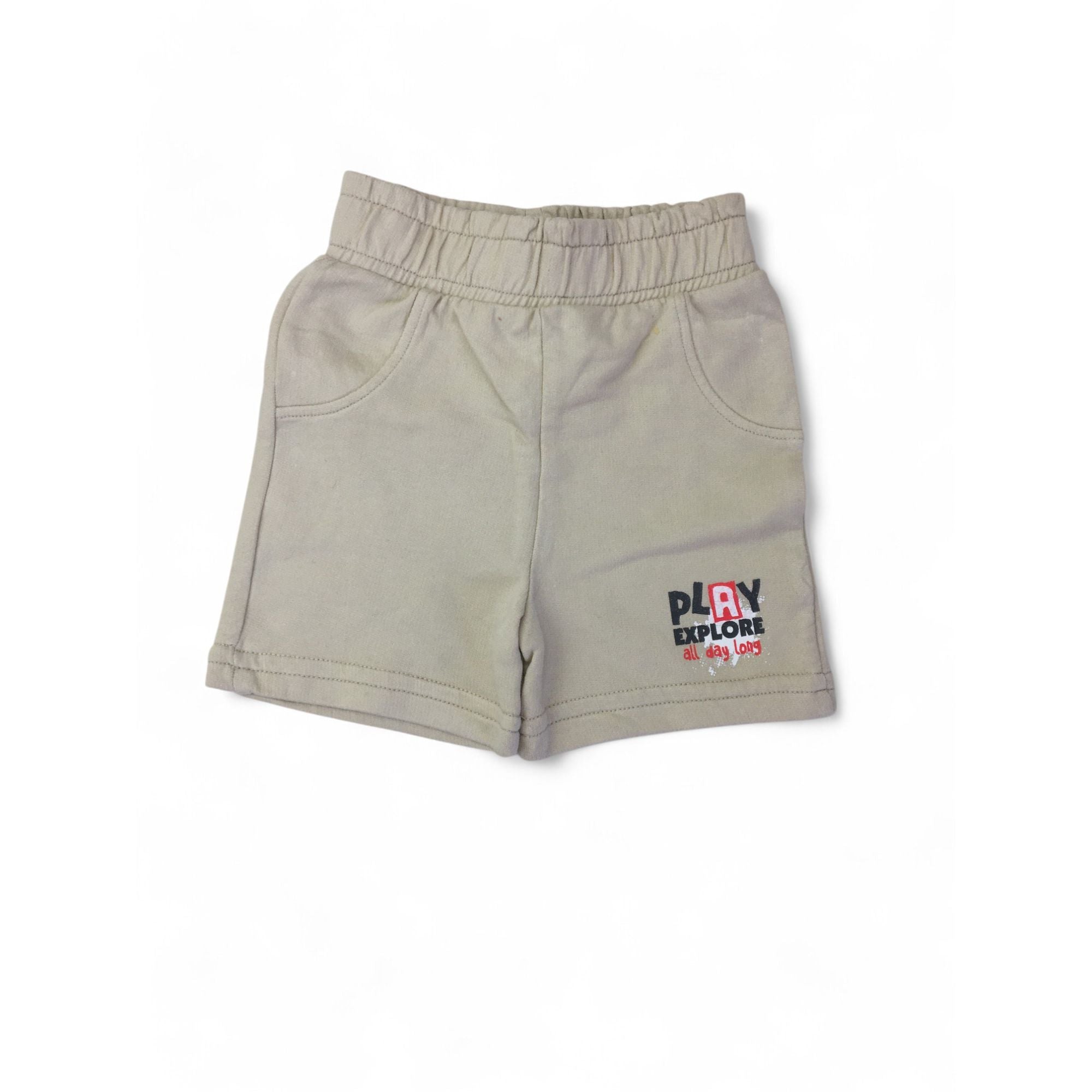 6-9M Beige Cotton Shorts - OneTwoThree