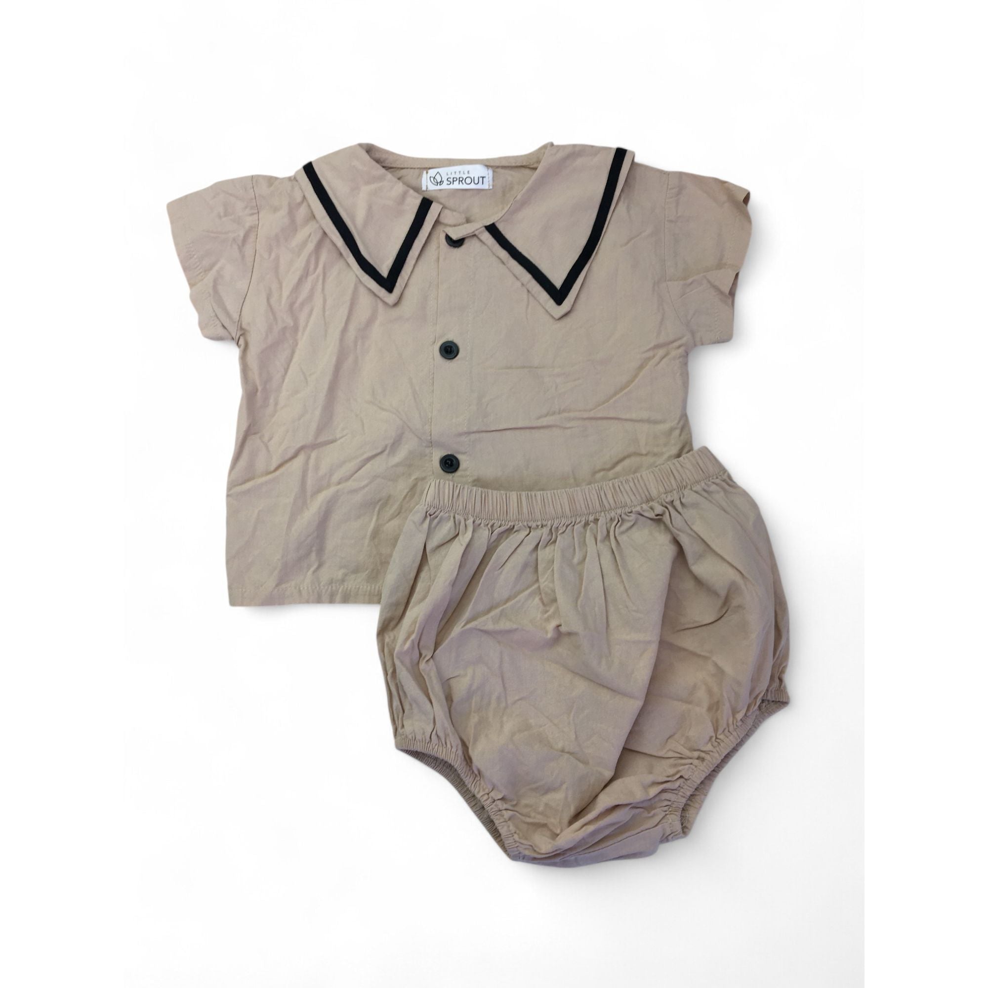 9-12M Beige Bib Collar Lightweight Set - Little Sprout