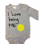 0-3M Grey Striped "I Love Being Me" Bodysuit - Clicks