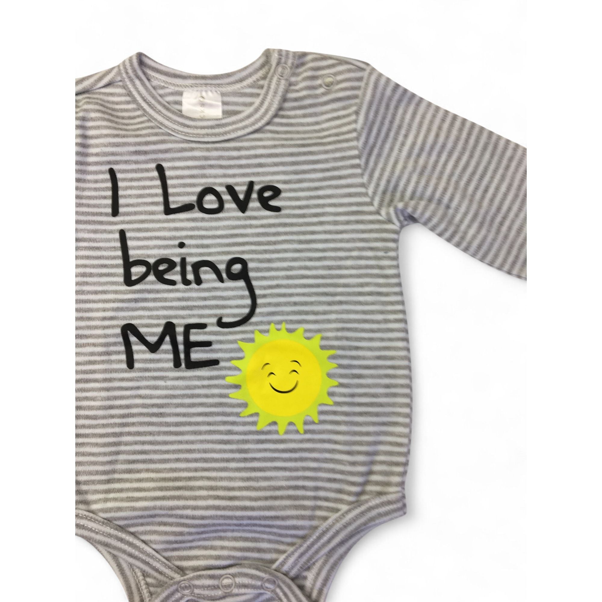 0-3M Grey Striped "I Love Being Me" Bodysuit - Clicks