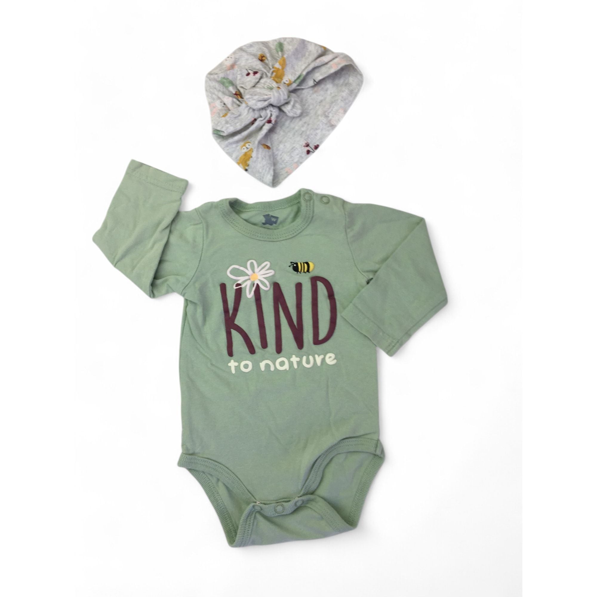 1-3M Mint Green Bodysuit & Woodland Turban - Woolworths