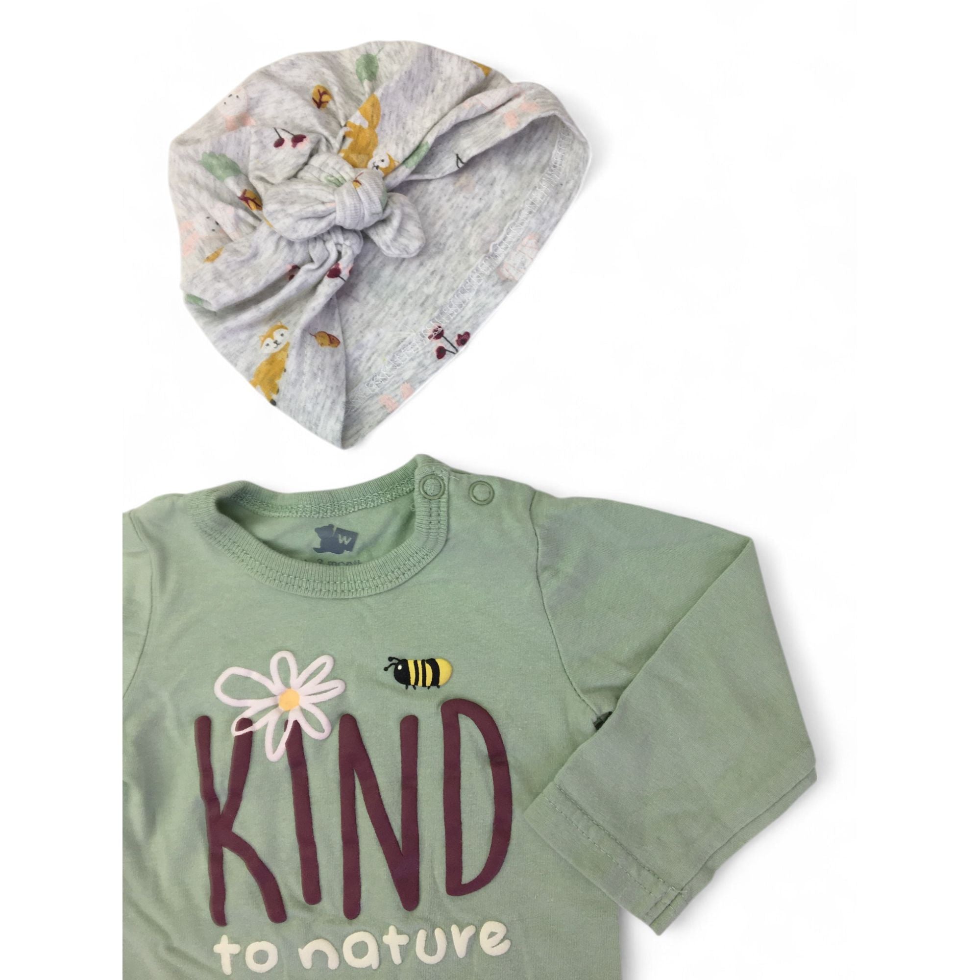 1-3M Mint Green Bodysuit & Woodland Turban - Woolworths