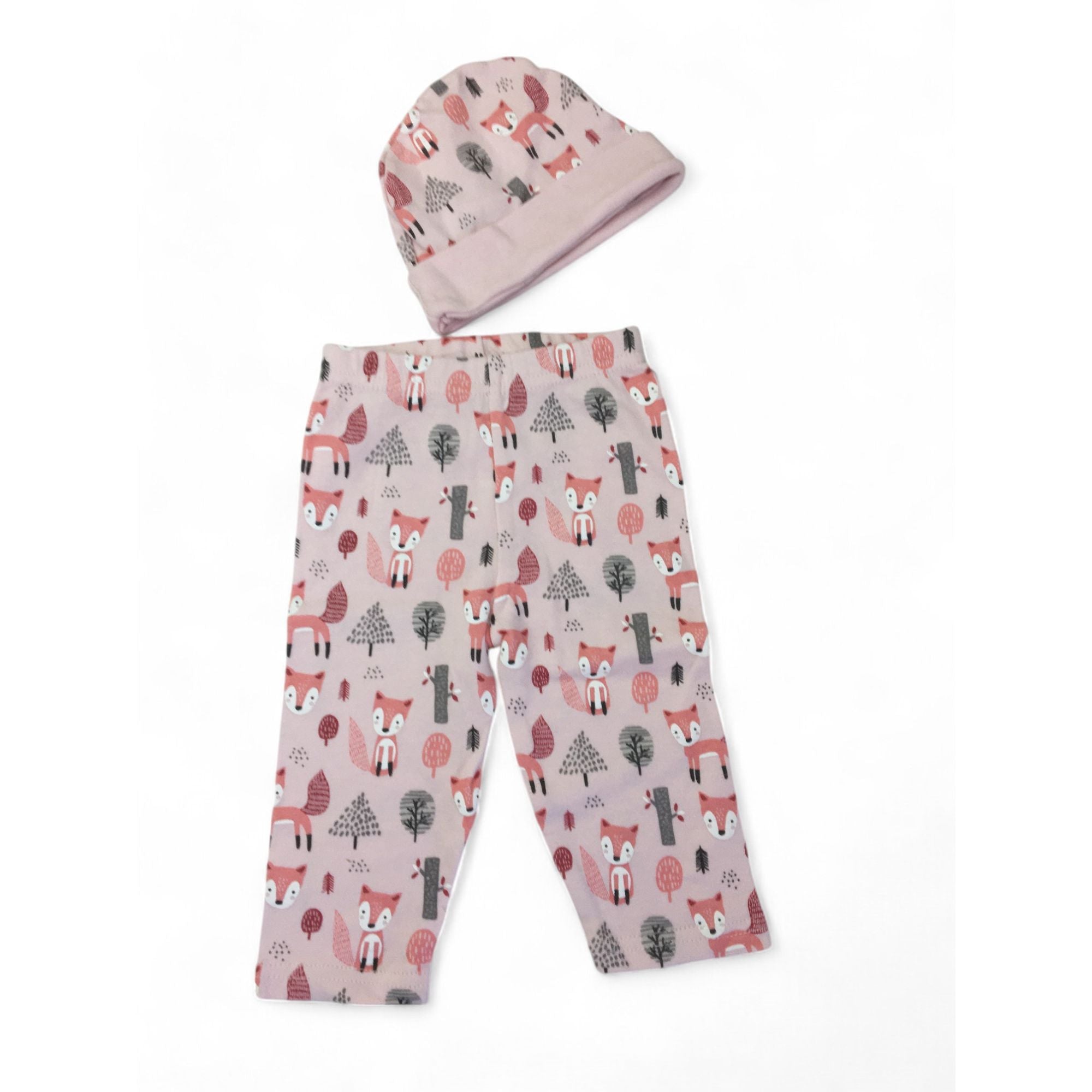 3-6M Pink Fox Woodland Leggings & Beanie