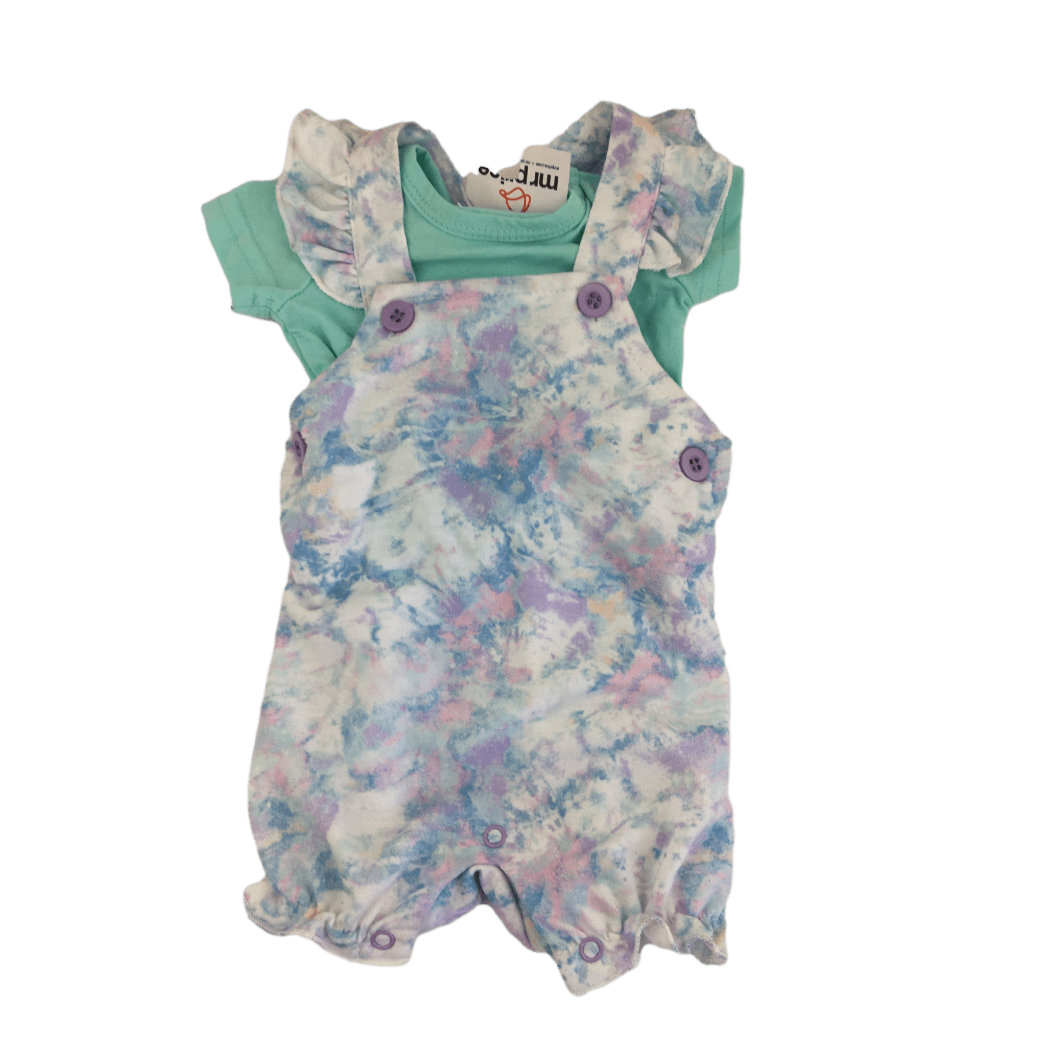 *NEW* Newborn Aqua T-shirt & Pastel Watercolour Frill Romper - Mr Price