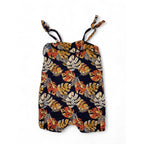 3-6M Black & Orange Linen Blend Leaf Romper - Ackermans