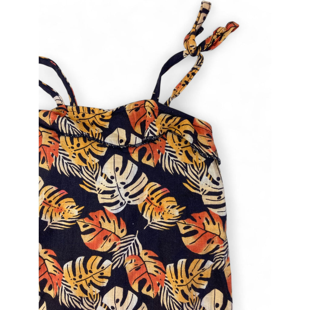 3-6M Black & Orange Linen Blend Leaf Romper - Ackermans