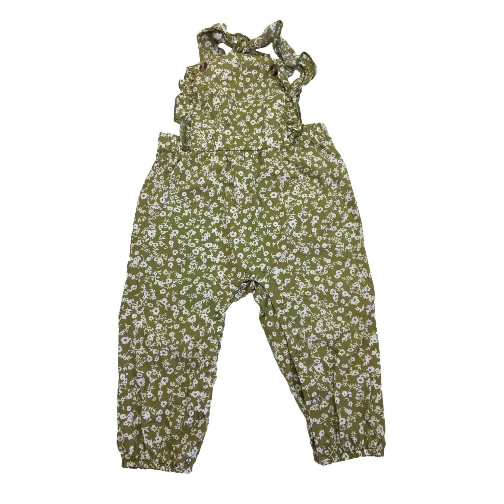 0-3M Olive Green & White Floral Jumpsuit - Clicks