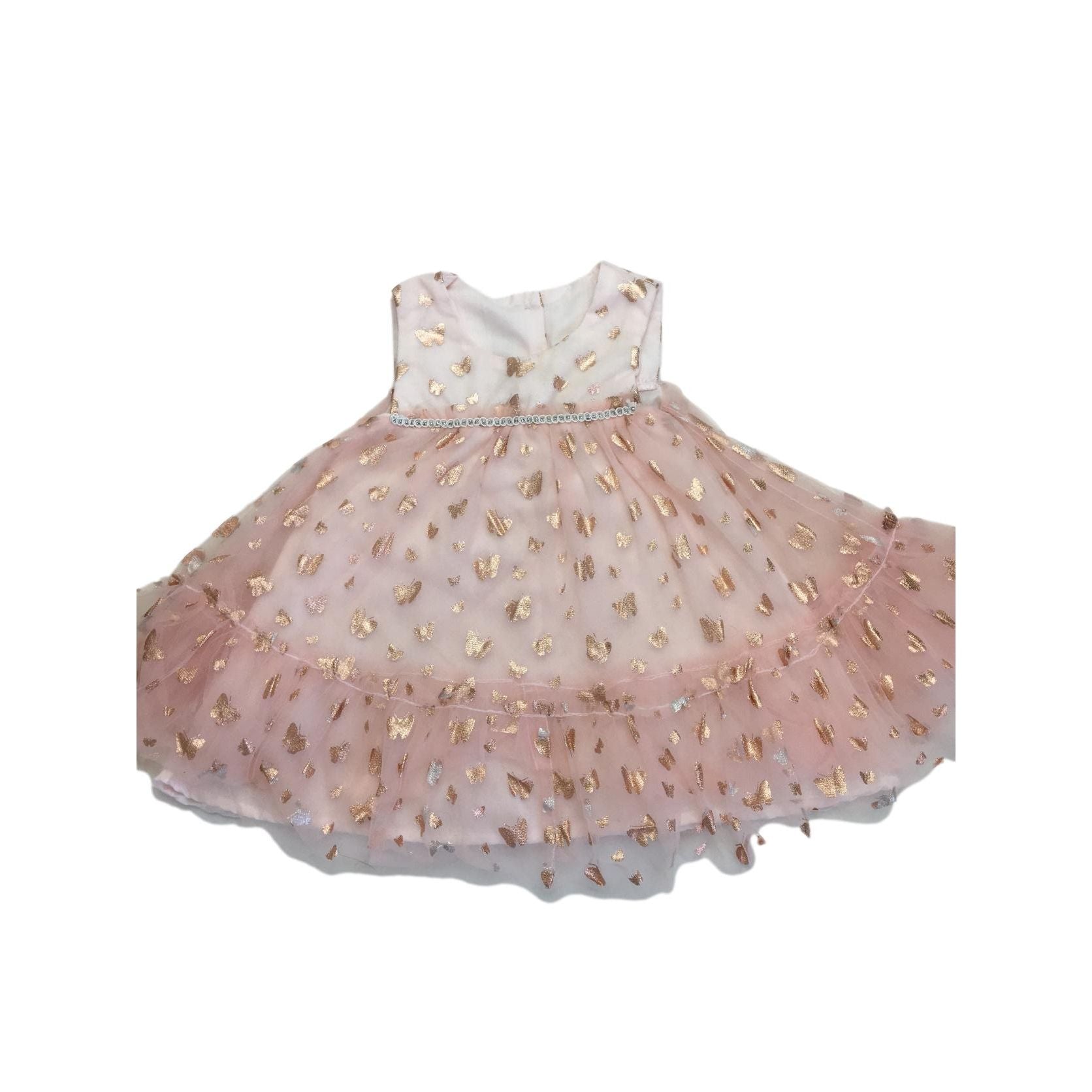 3-6M Pink & Rose Gold Tulle Butterfly Dress - Jet