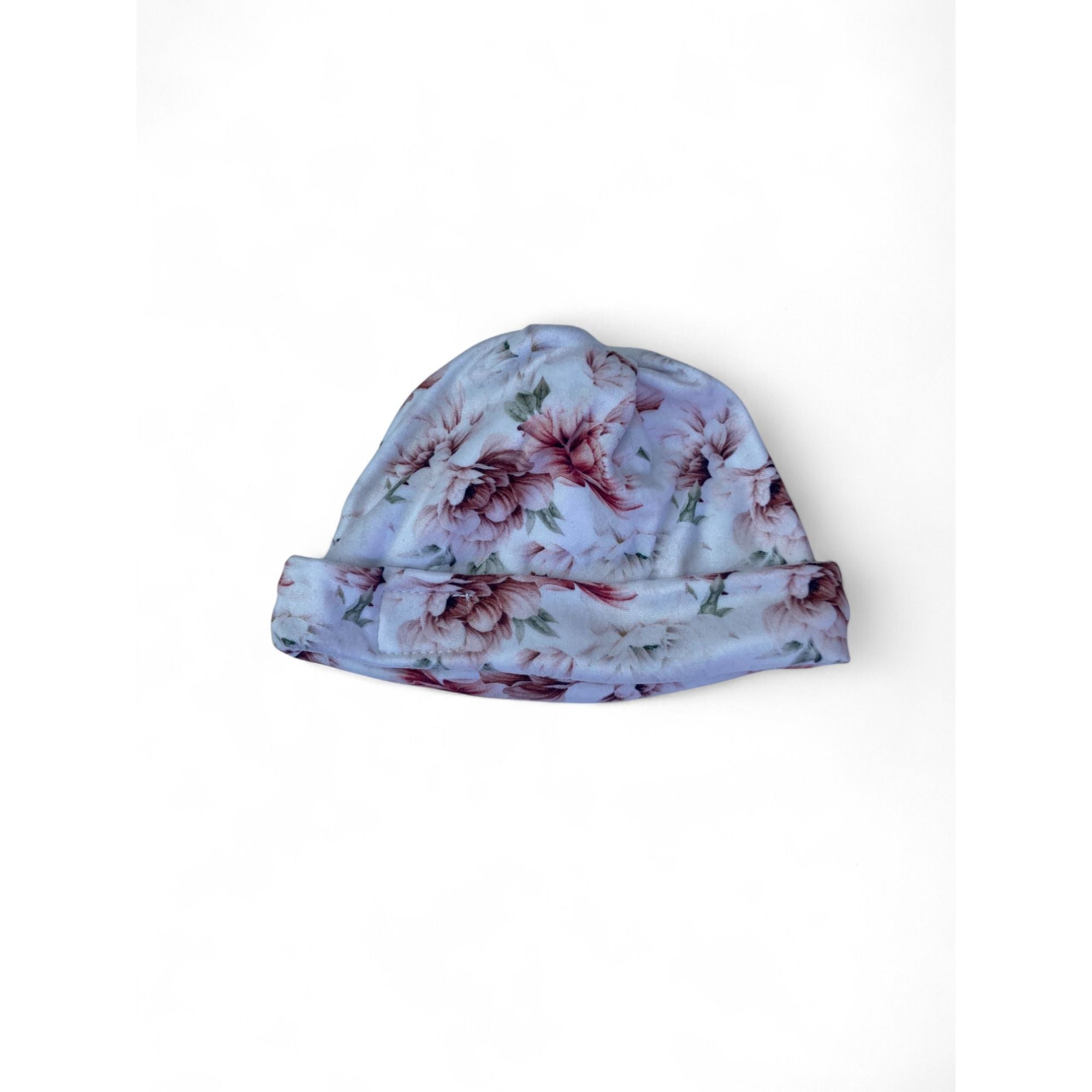 3-6M White Peony Printed Knot Beanie - Tiger Lily