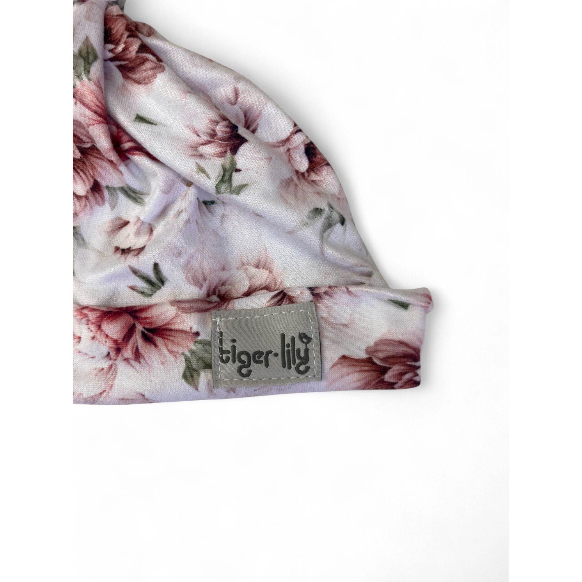 3-6M White Peony Printed Knot Beanie - Tiger Lily