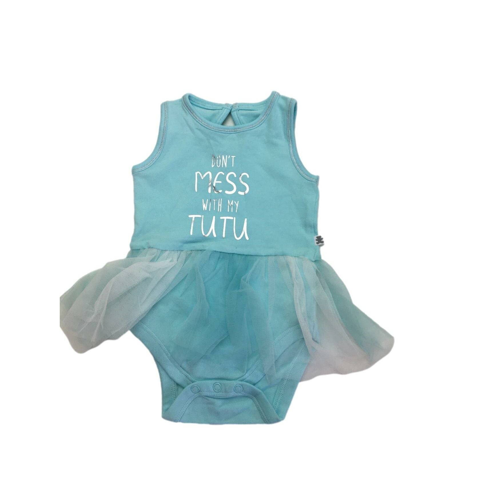 *NEW* 3-6M Light Turquoise "Don't Mess with My Tutu" Tulle Bodysuit - Woolworths