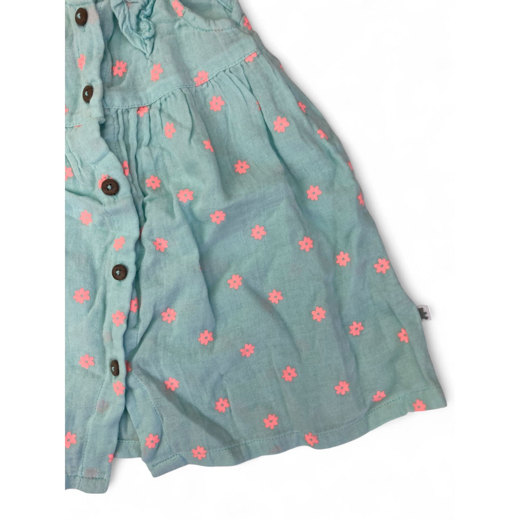 3-6M Light Blue & Coral Daisy Cotton Gauze Dress - Woolworths