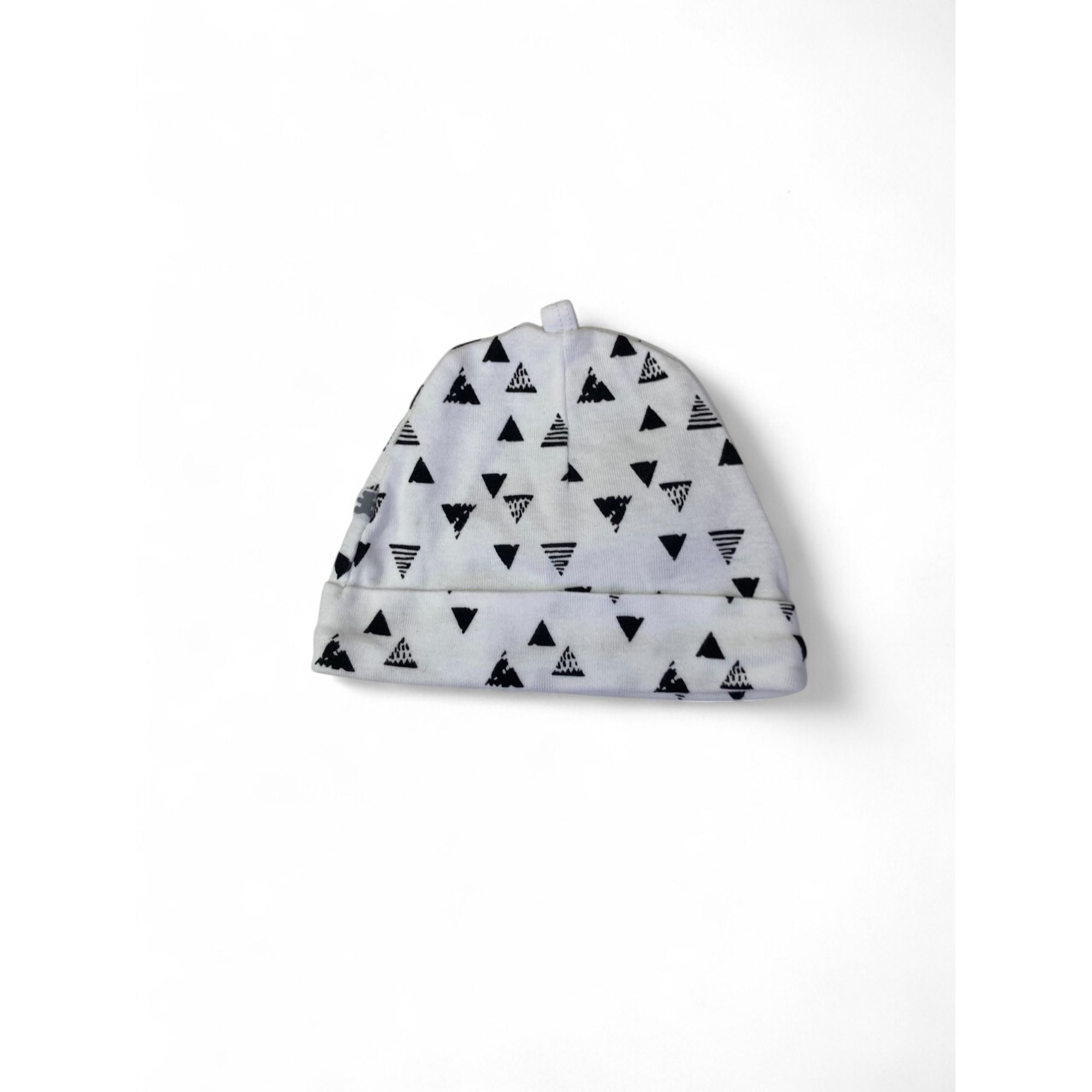 3-6M White & Black Triangle Cotton Beanie - Woolworths